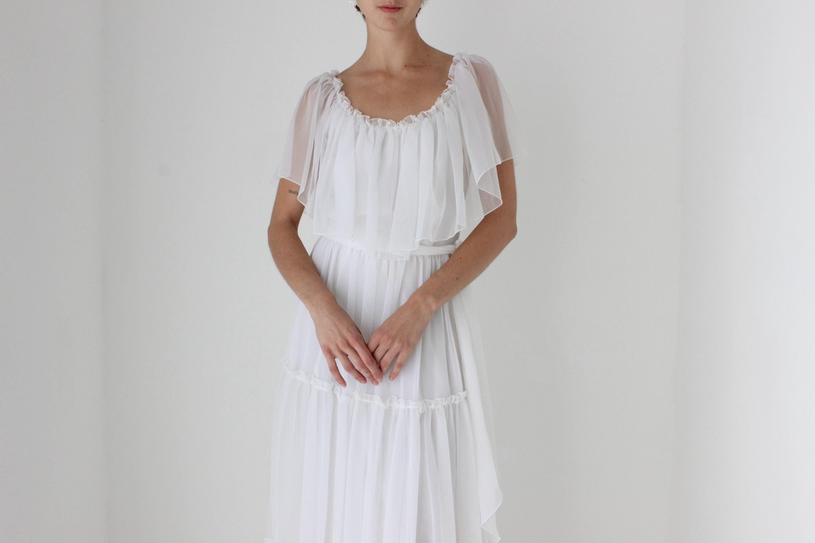 Romantic 70s Organza Tiered Ruffle Flutter Dress