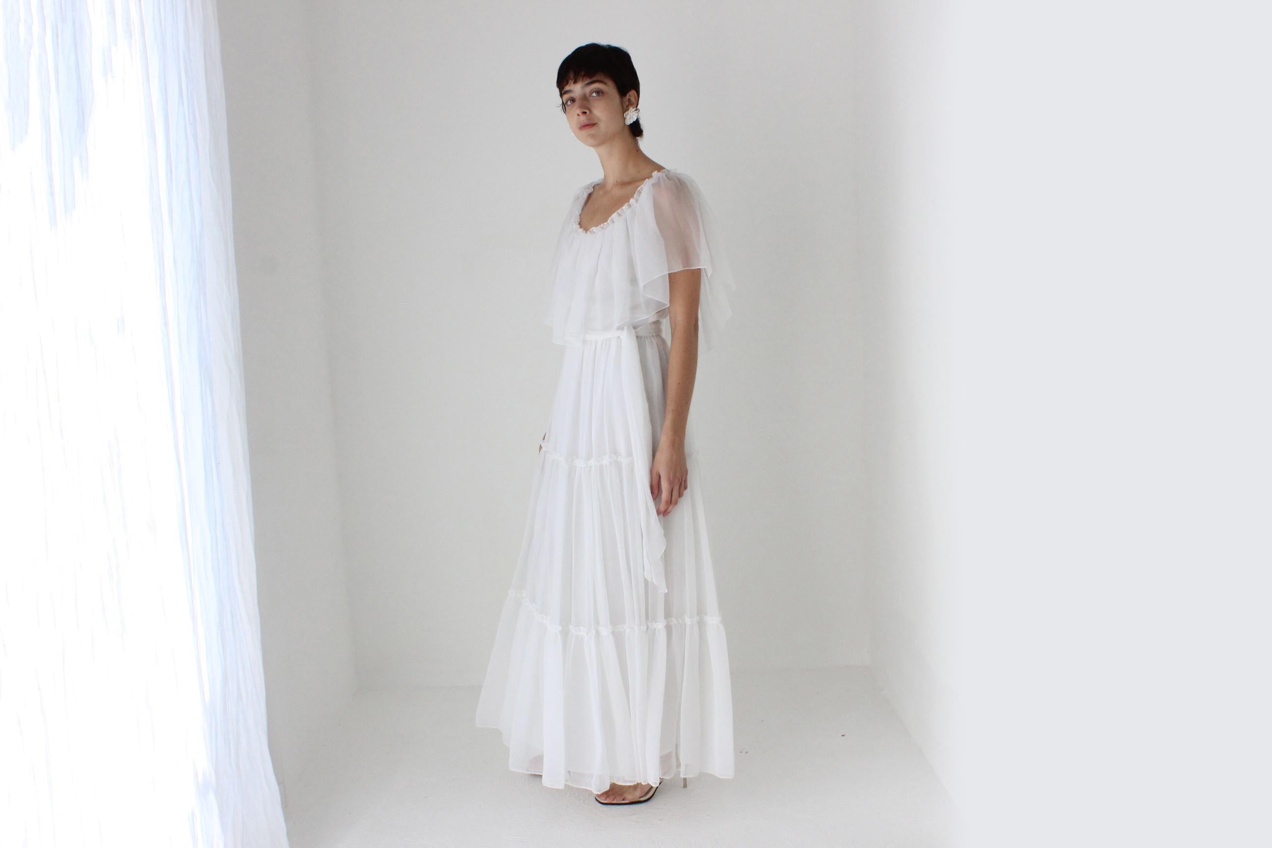 Romantic 70s Organza Tiered Ruffle Flutter Dress