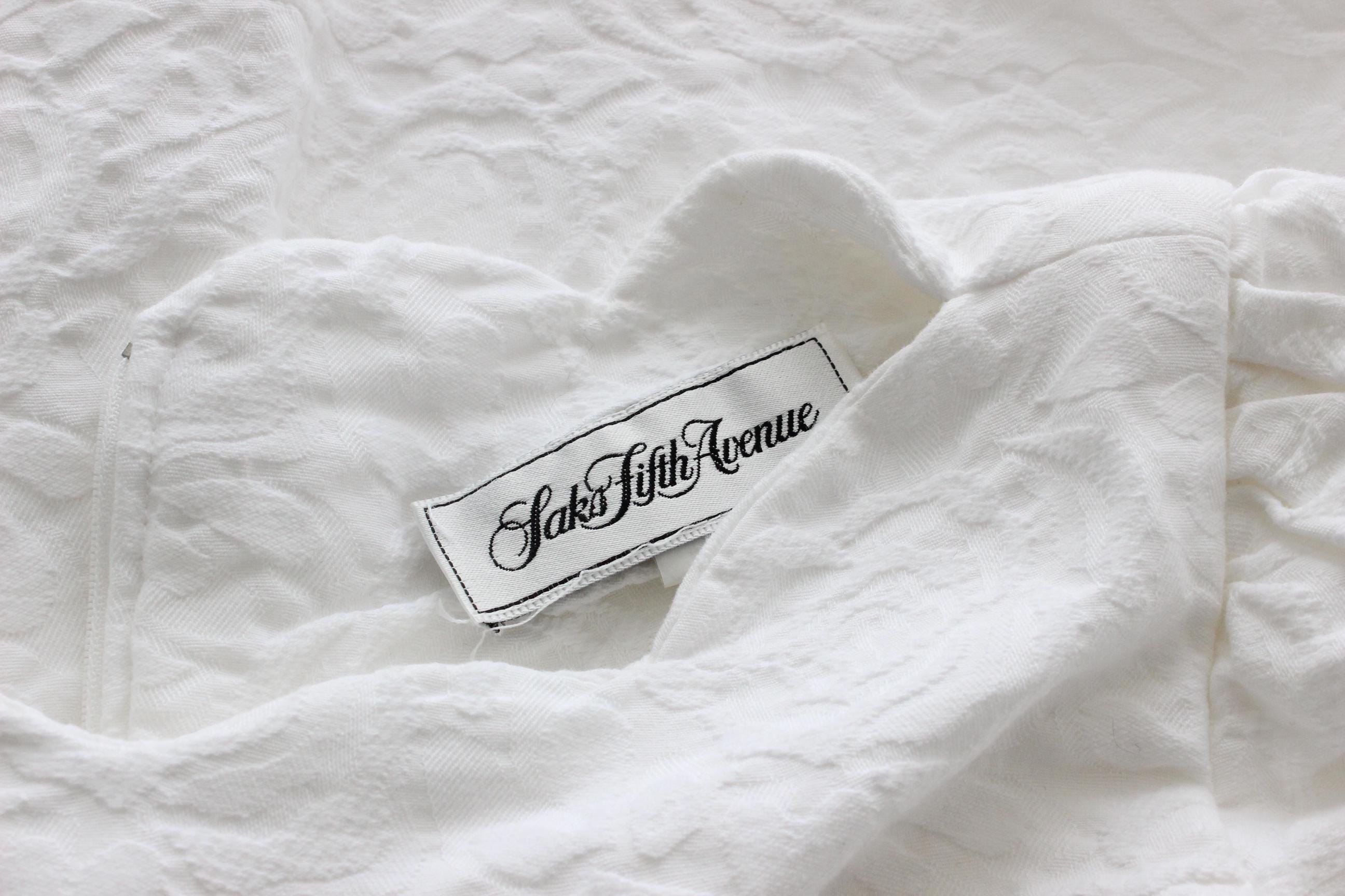 80s Saks Fifth Avenue Textured Cotton Drop Waist Dress