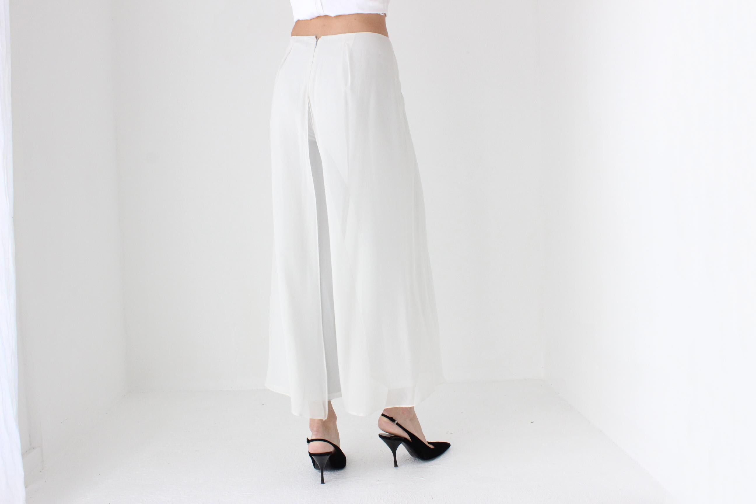 2016 St John Layered Silk Floaty Wide Leg Cropped Bridal Pants