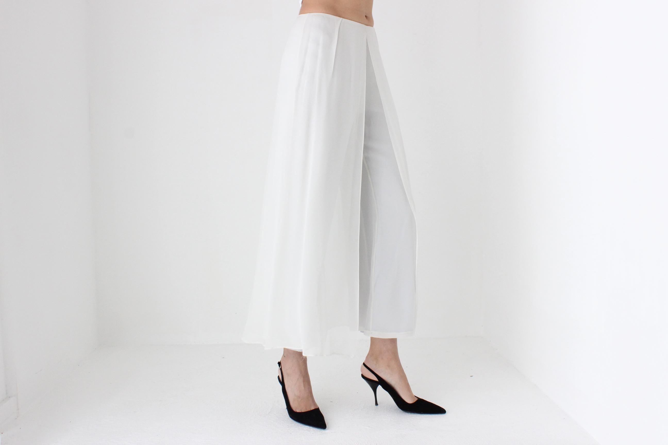 2016 St John Layered Silk Floaty Wide Leg Cropped Bridal Pants