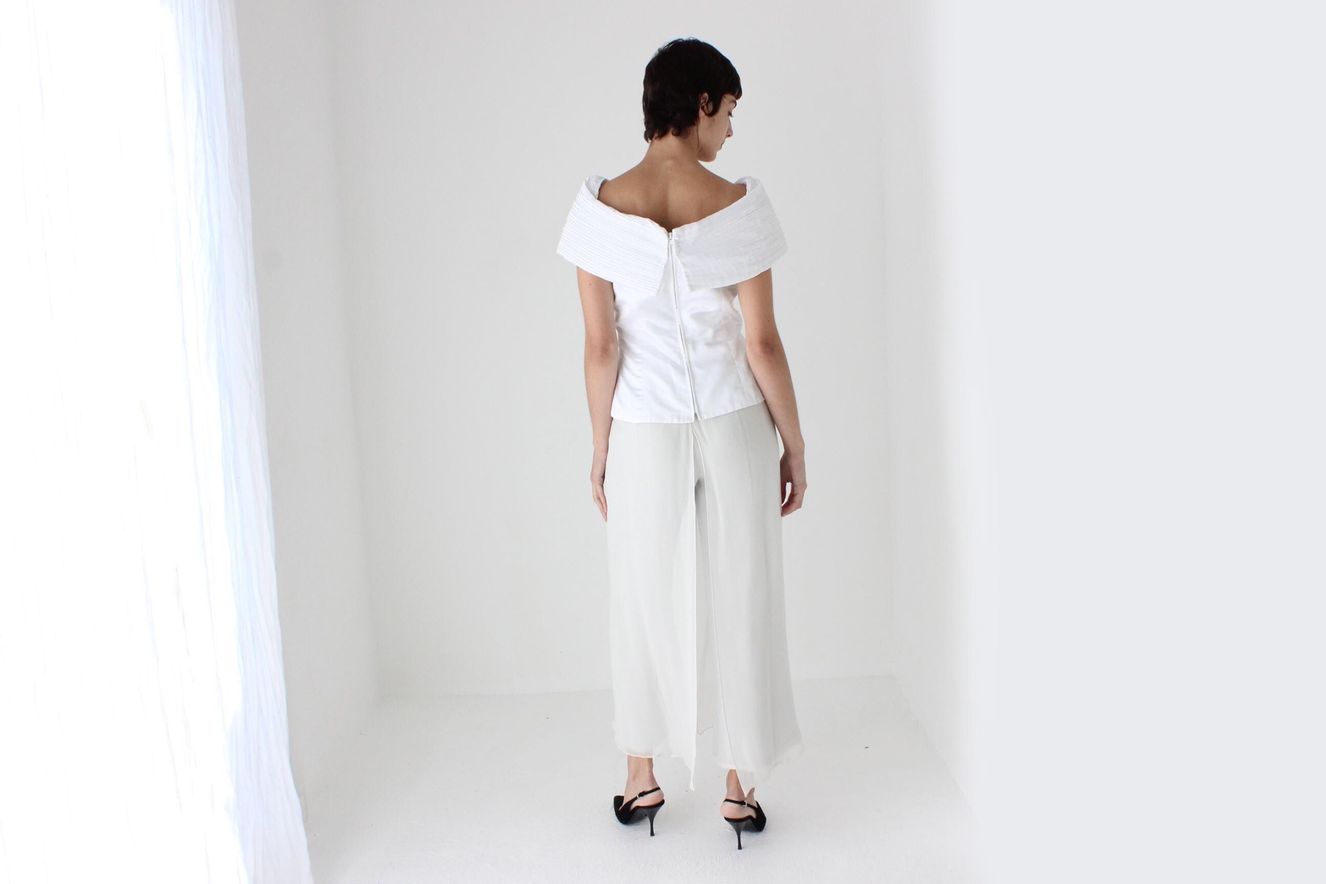 2016 St John Layered Silk Floaty Wide Leg Cropped Bridal Pants