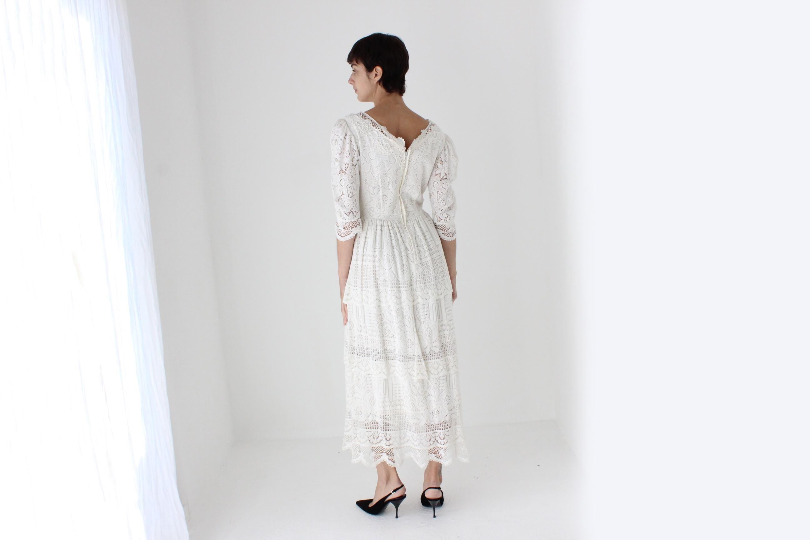 70s Cotton Doily Long Sleeve Wedding Dress
