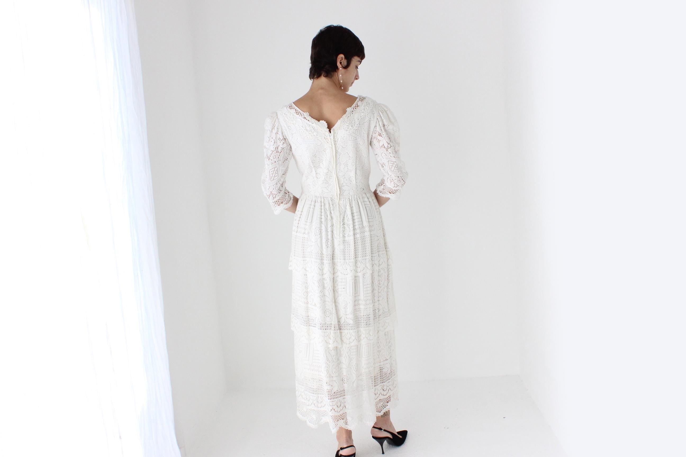 70s Cotton Doily Long Sleeve Wedding Dress
