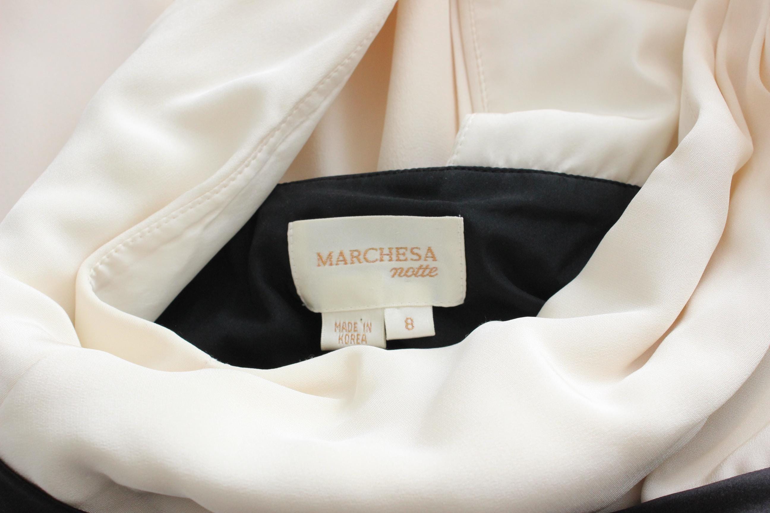 2000s Marchesa Notte Sublime Silk 'Twisted' One Shoulder Monochrome Gown