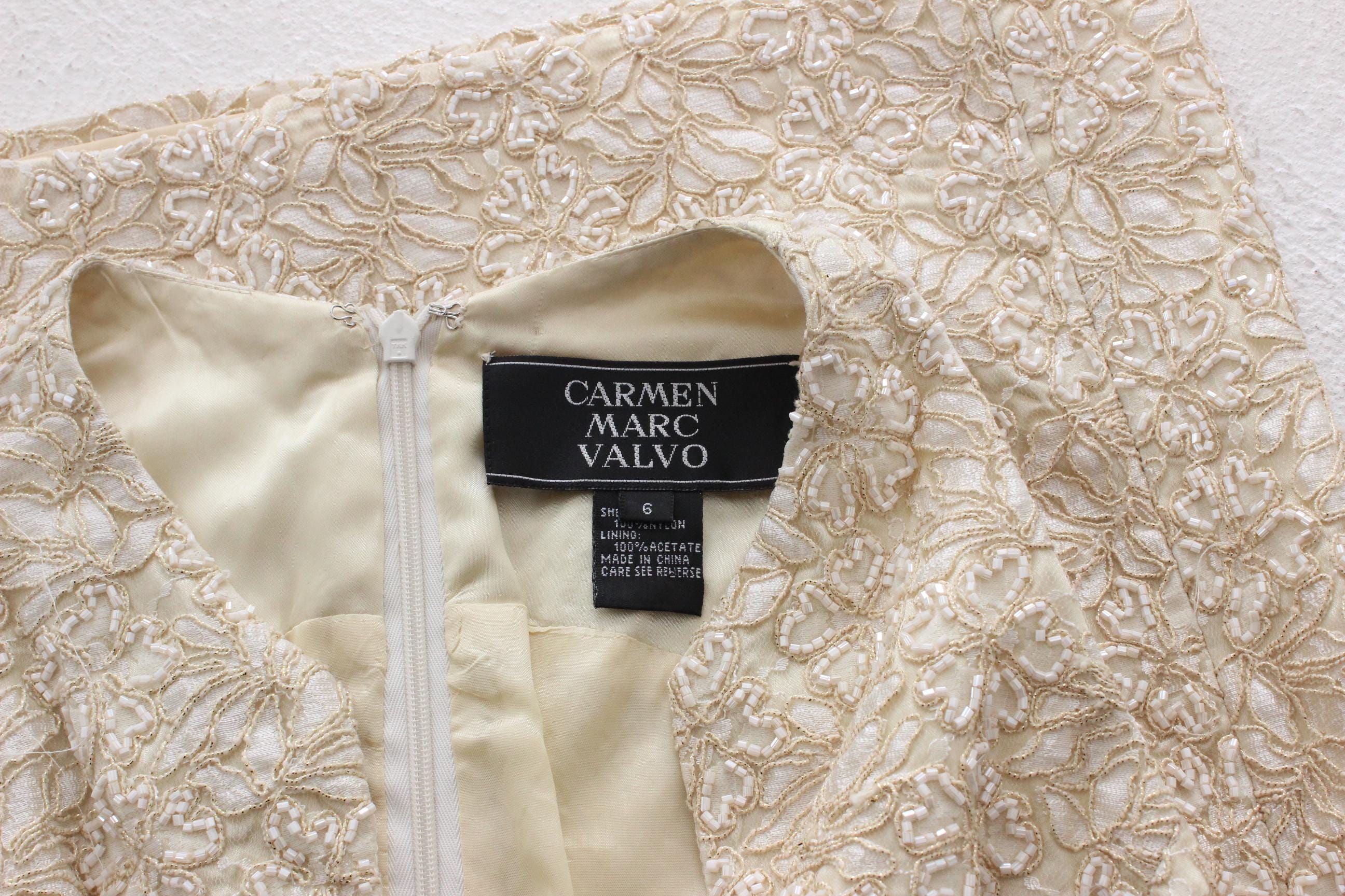 2000s Carmen Marc Valvo Pastel Yellow Beaded Lace Mini