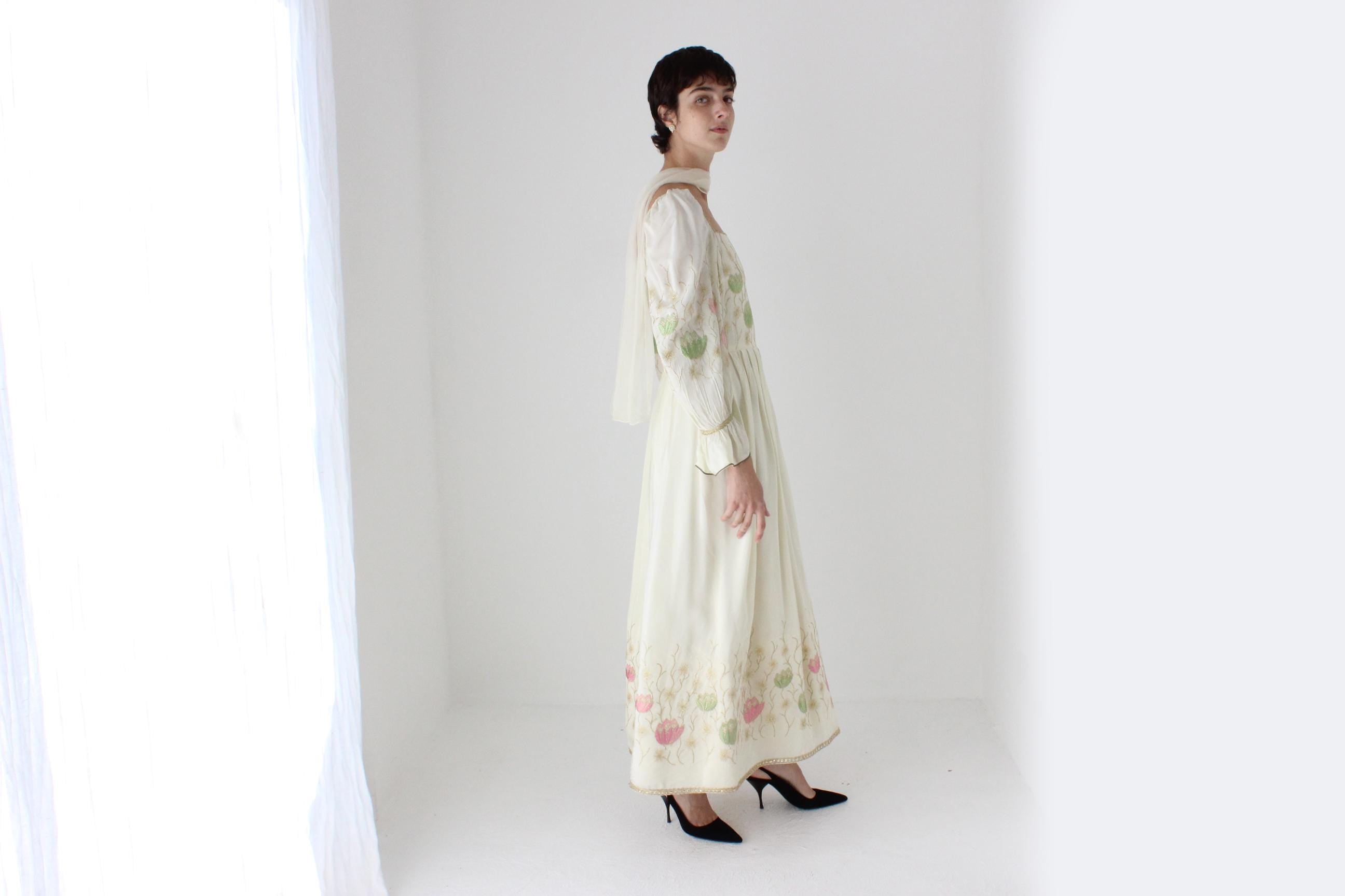 Historic 1970s Pierre Cardin Creations Lotus Embroidered Renaissance Dress