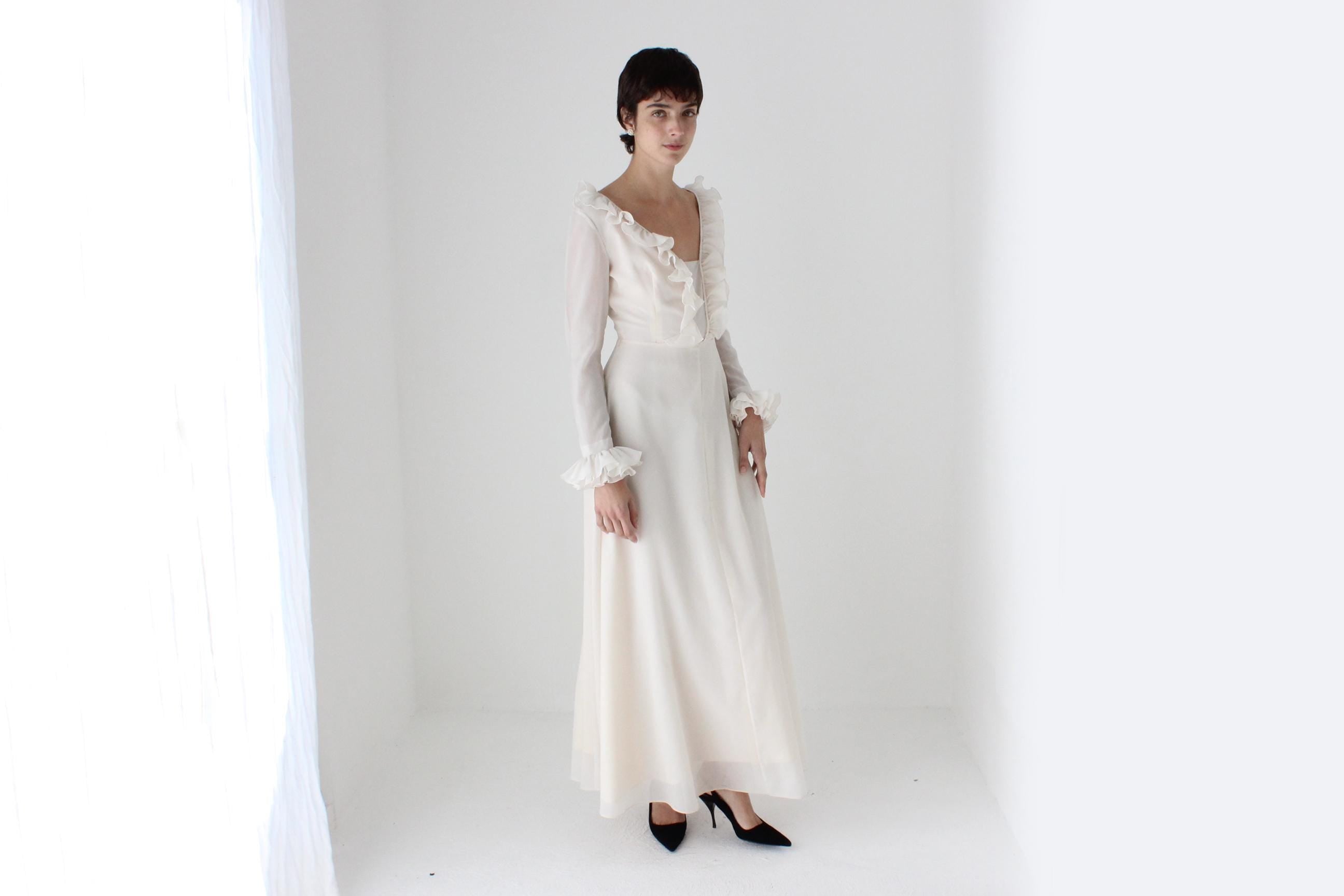 Romantic 1970s Ruffle Sleeve Maxi Dress