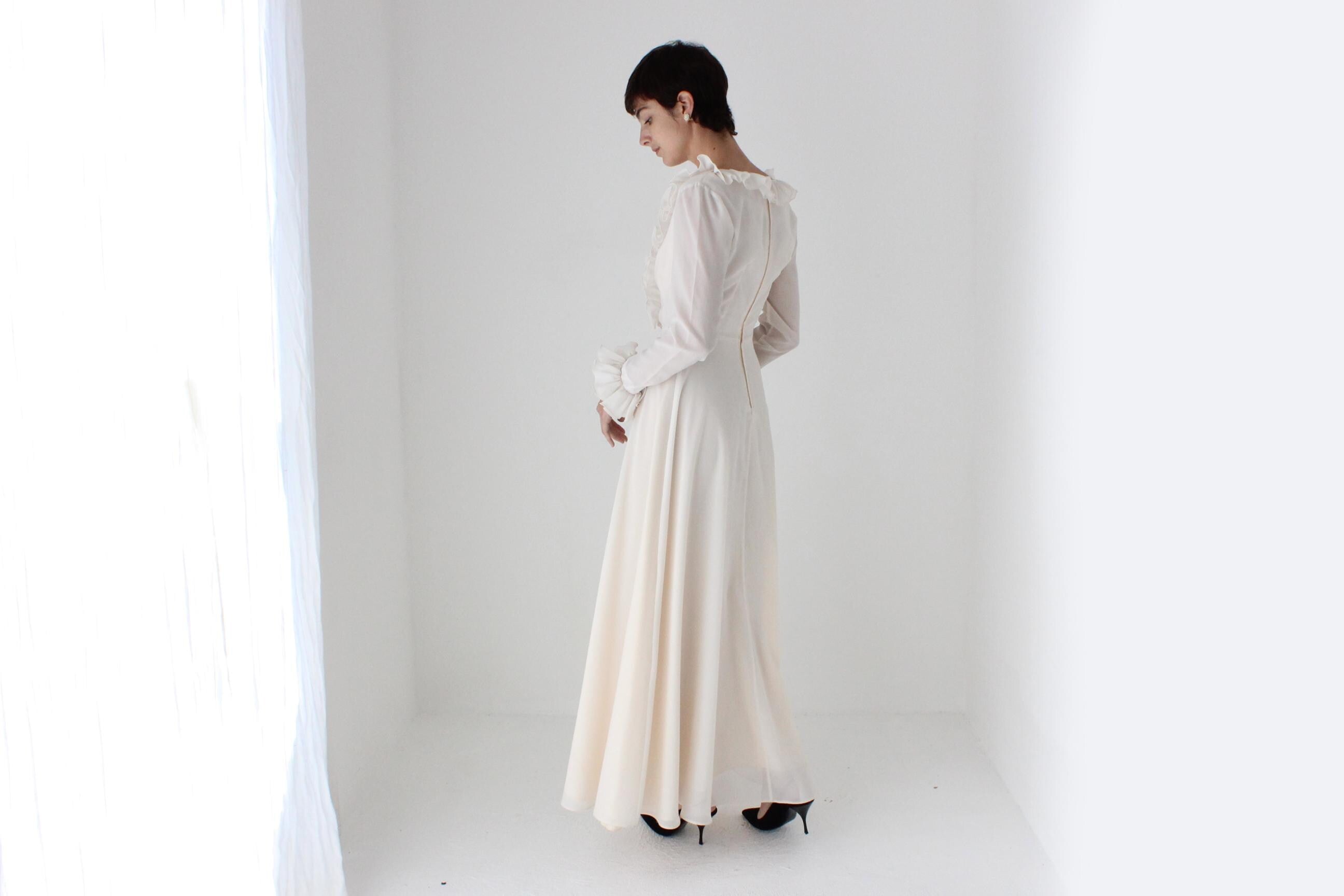 Romantic 1970s Ruffle Sleeve Maxi Dress