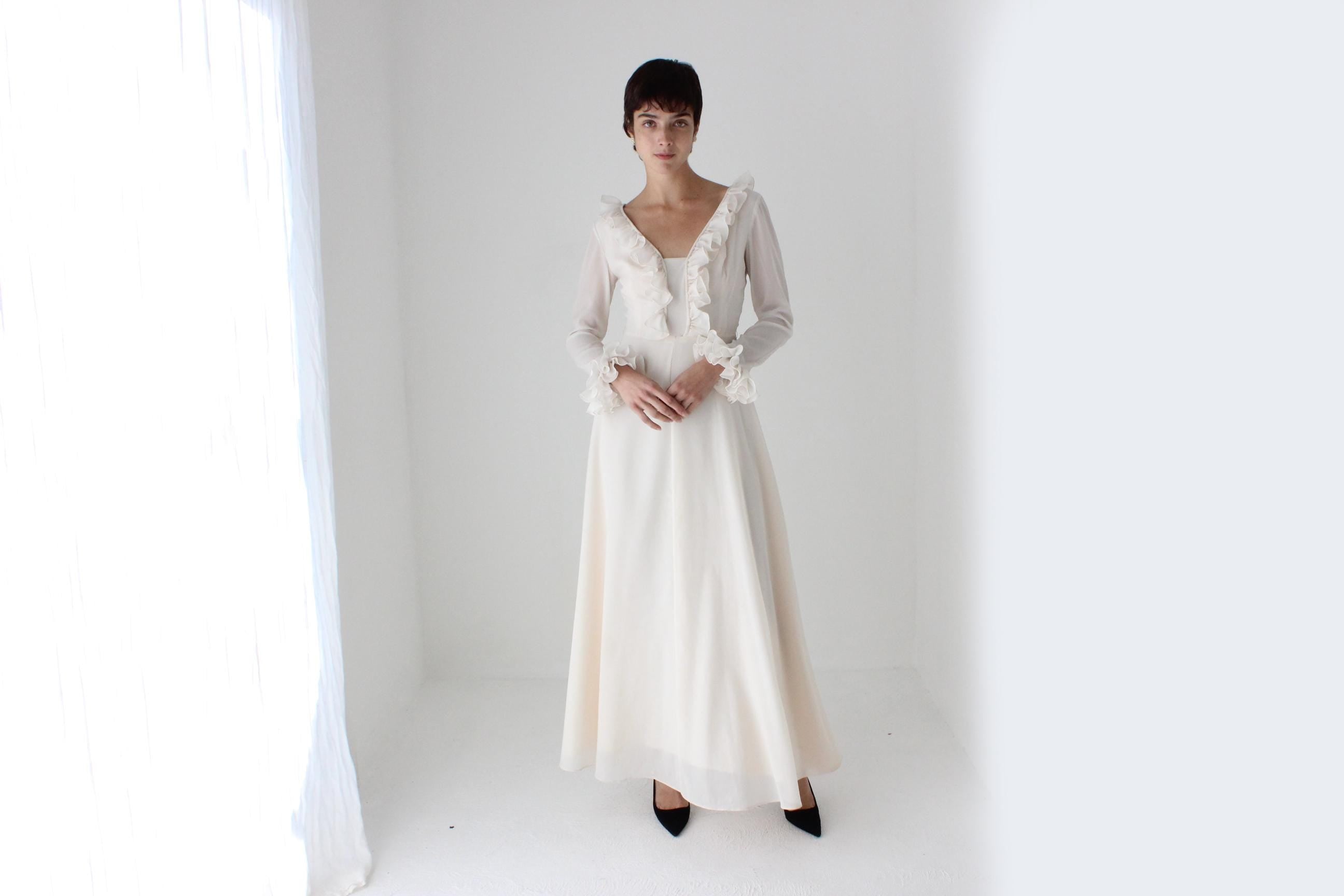 Romantic 1970s Ruffle Sleeve Maxi Dress