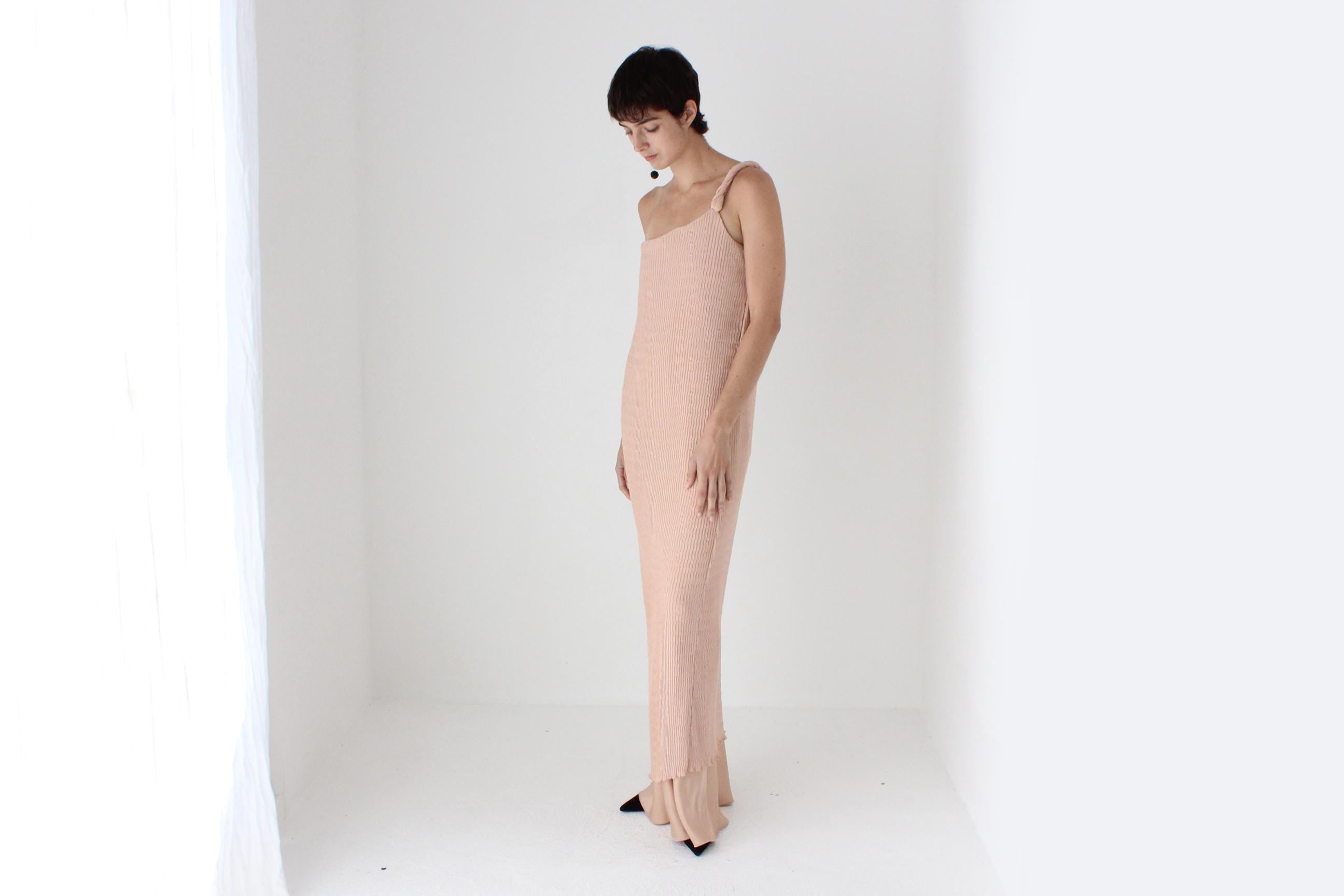 2000s Max Mara Pianoforte Plisse Crinkle One Shoulder Gown