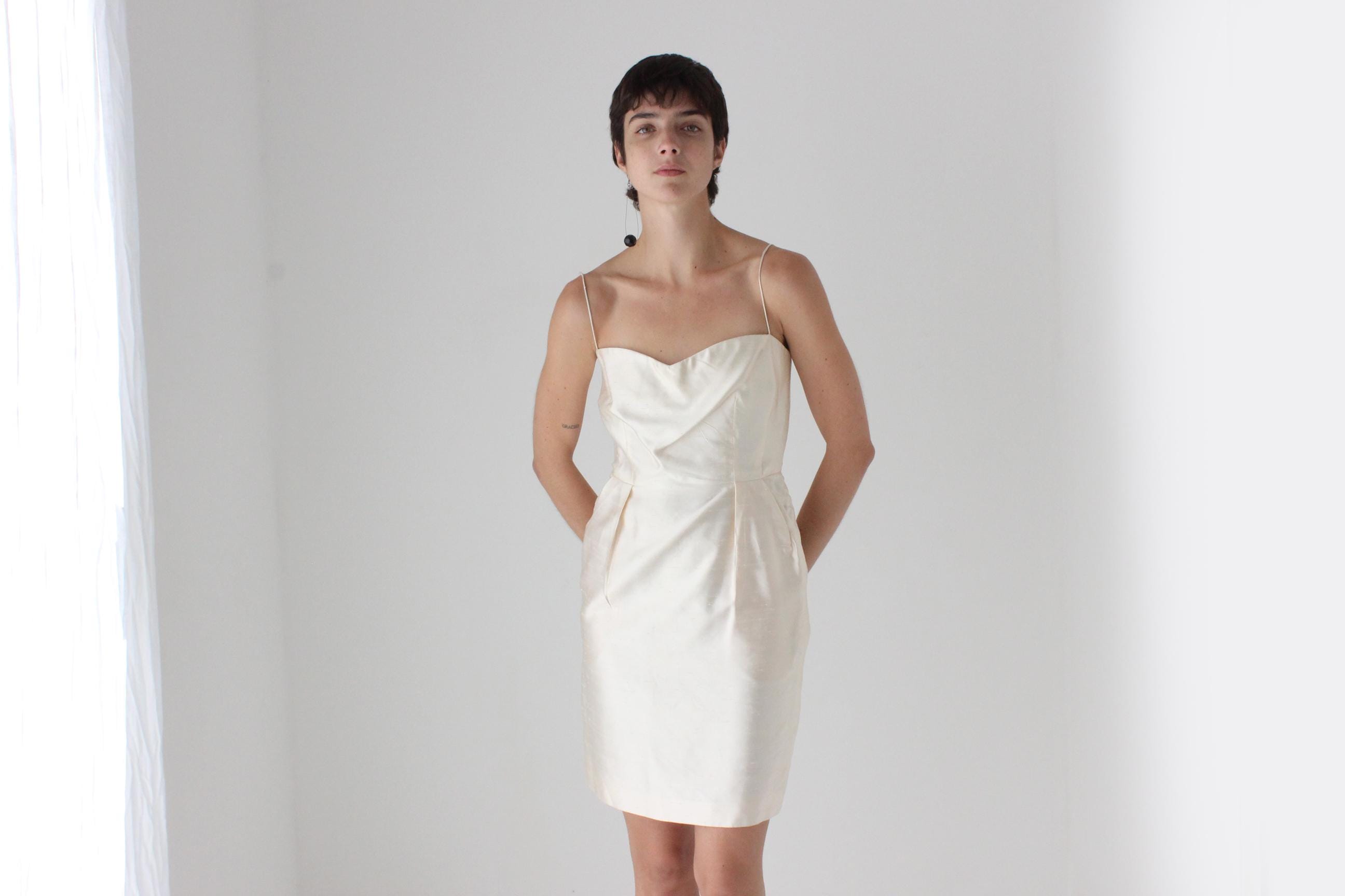 80s Donna Karan Pearlescent Silk Mini