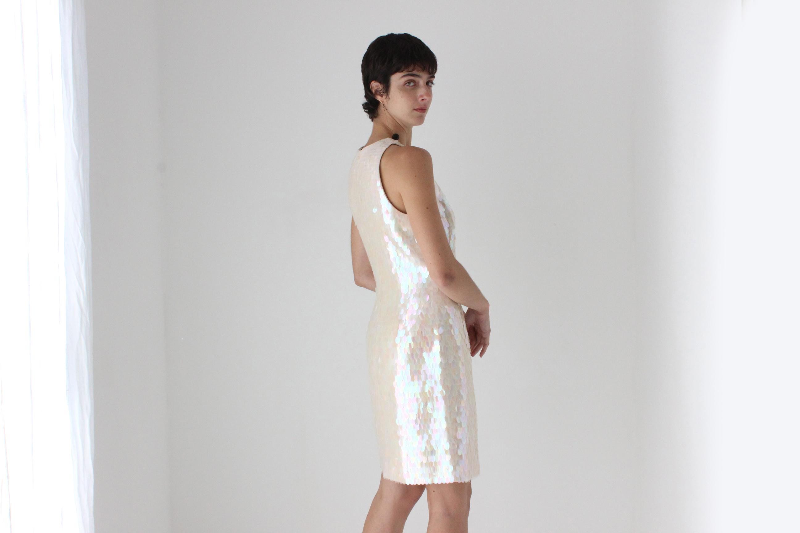 2000s Silk & Pastel Pailette Disco Ball Dress