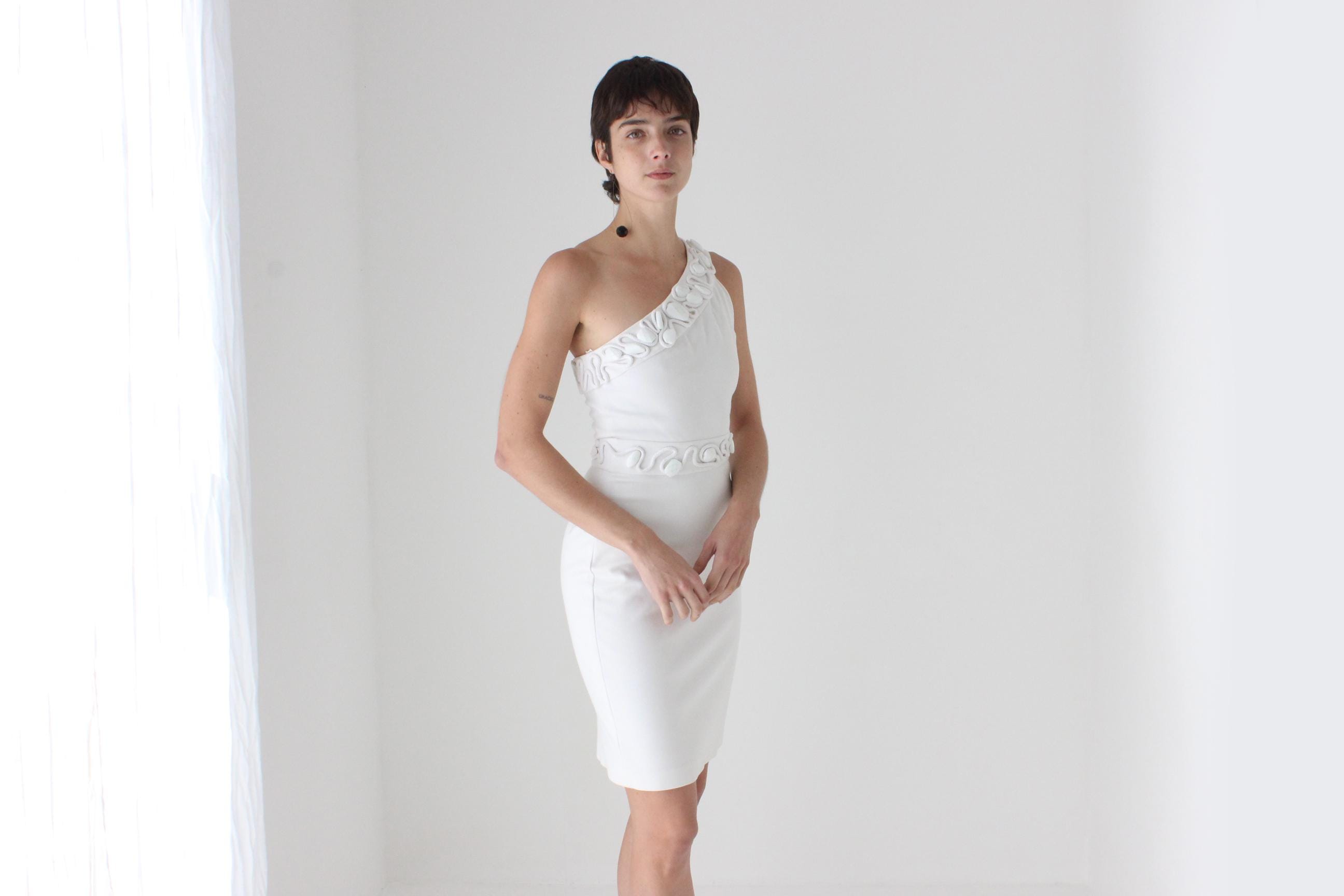 2000s Diane Von Furstenberg Stretch One Shoulder Mini w/ Glass Gems