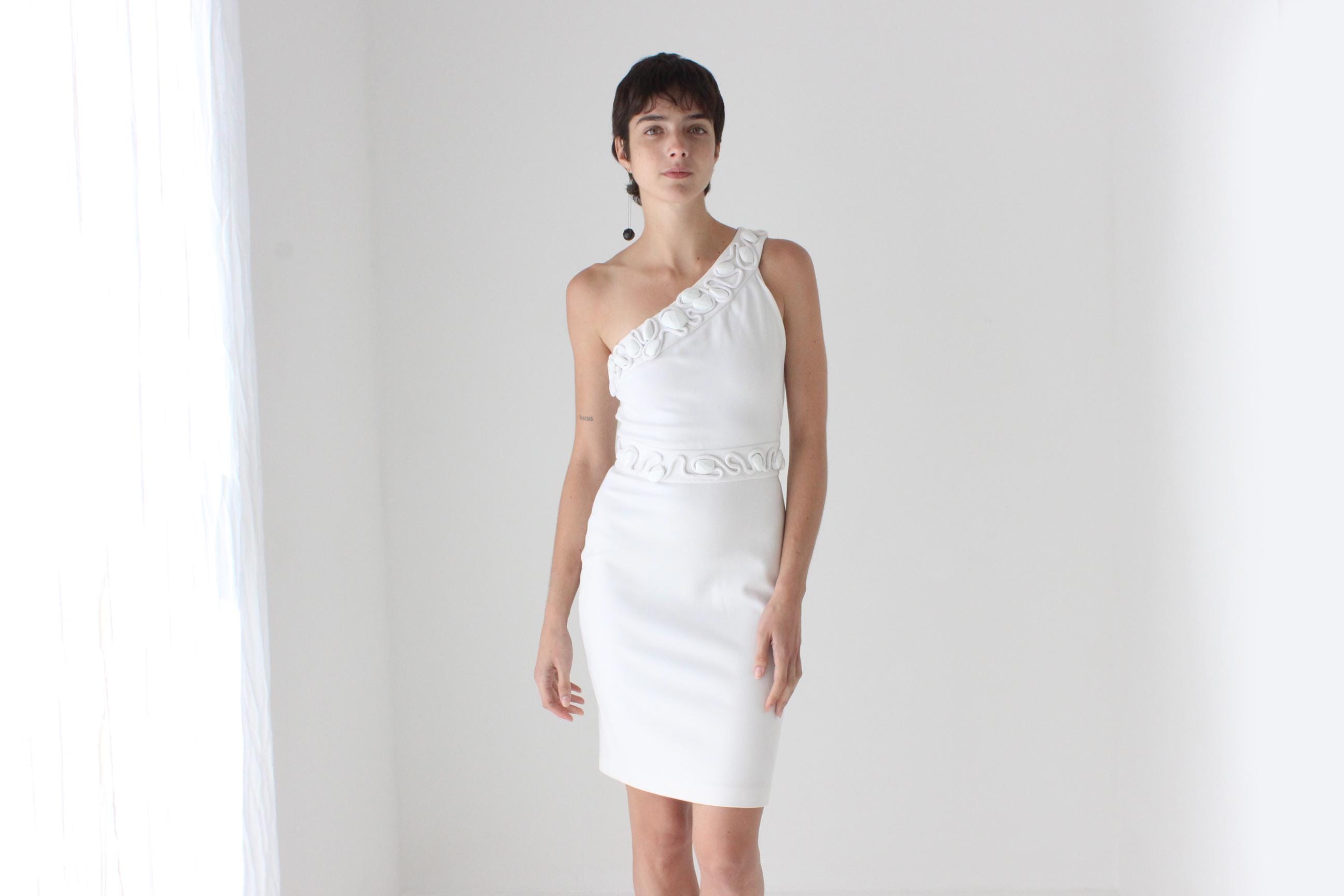 2000s Diane Von Furstenberg Stretch One Shoulder Mini w/ Glass Gems