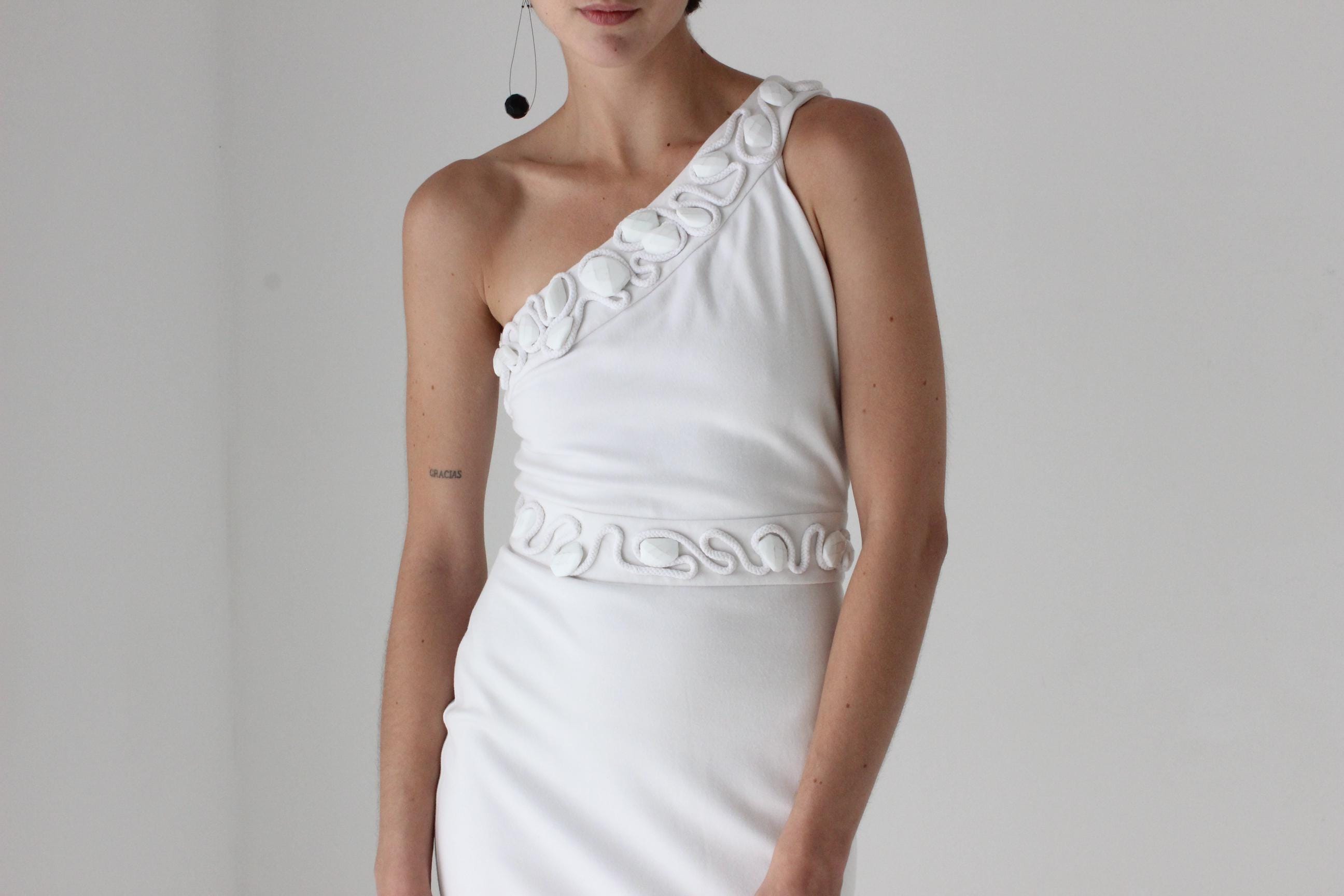 2000s Diane Von Furstenberg Stretch One Shoulder Mini w/ Glass Gems