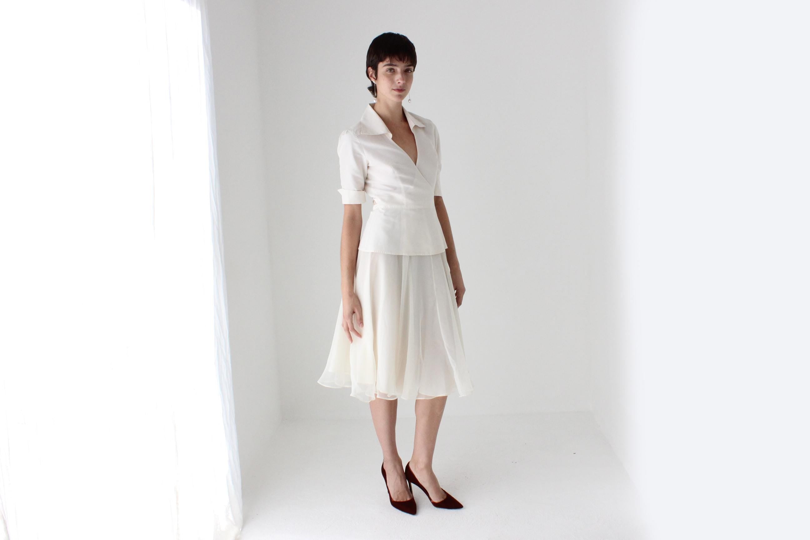 80s Merivale Hemmes Ivory Chiffon High Waist Circle Skirt