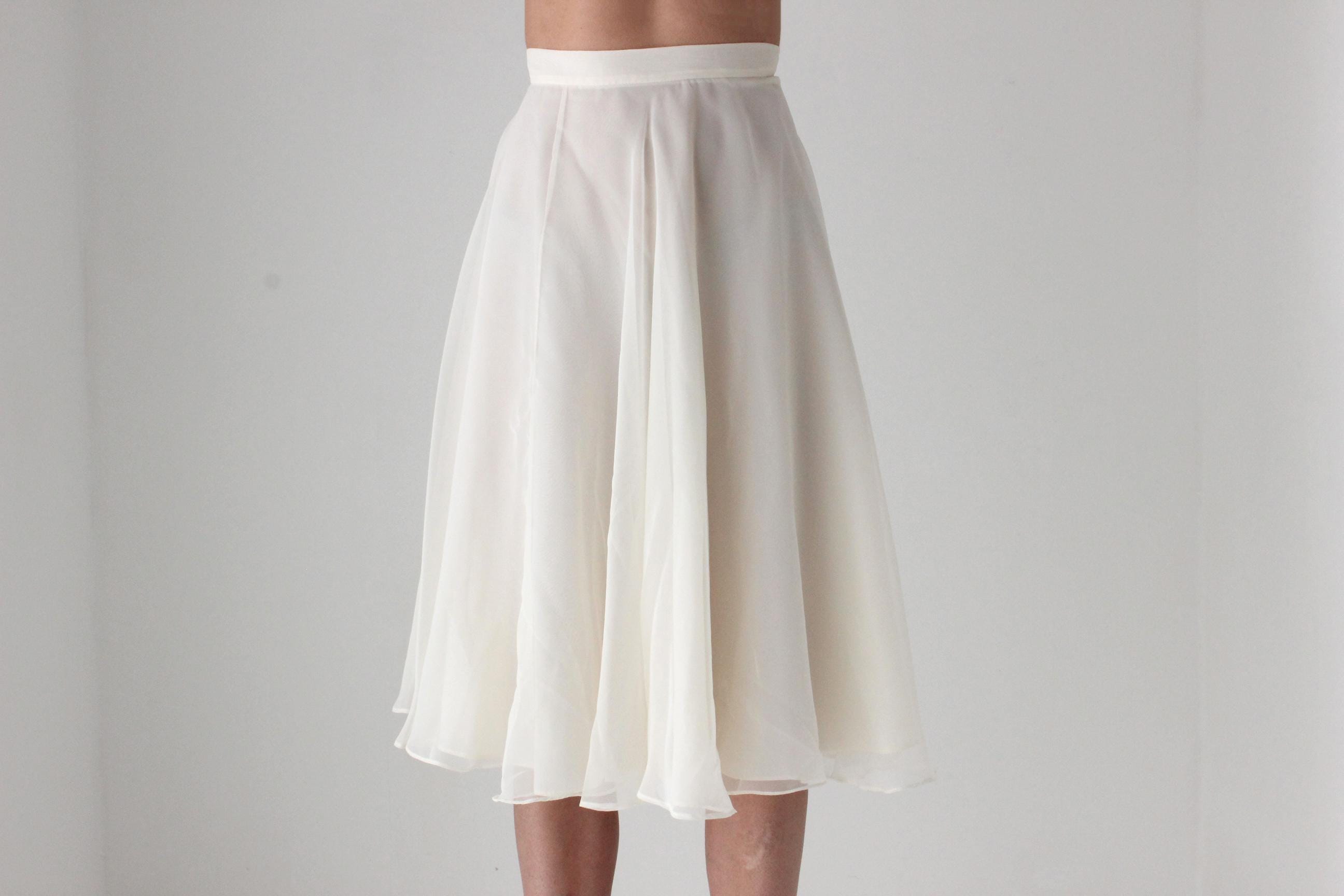 80s Merivale Hemmes Ivory Chiffon High Waist Circle Skirt