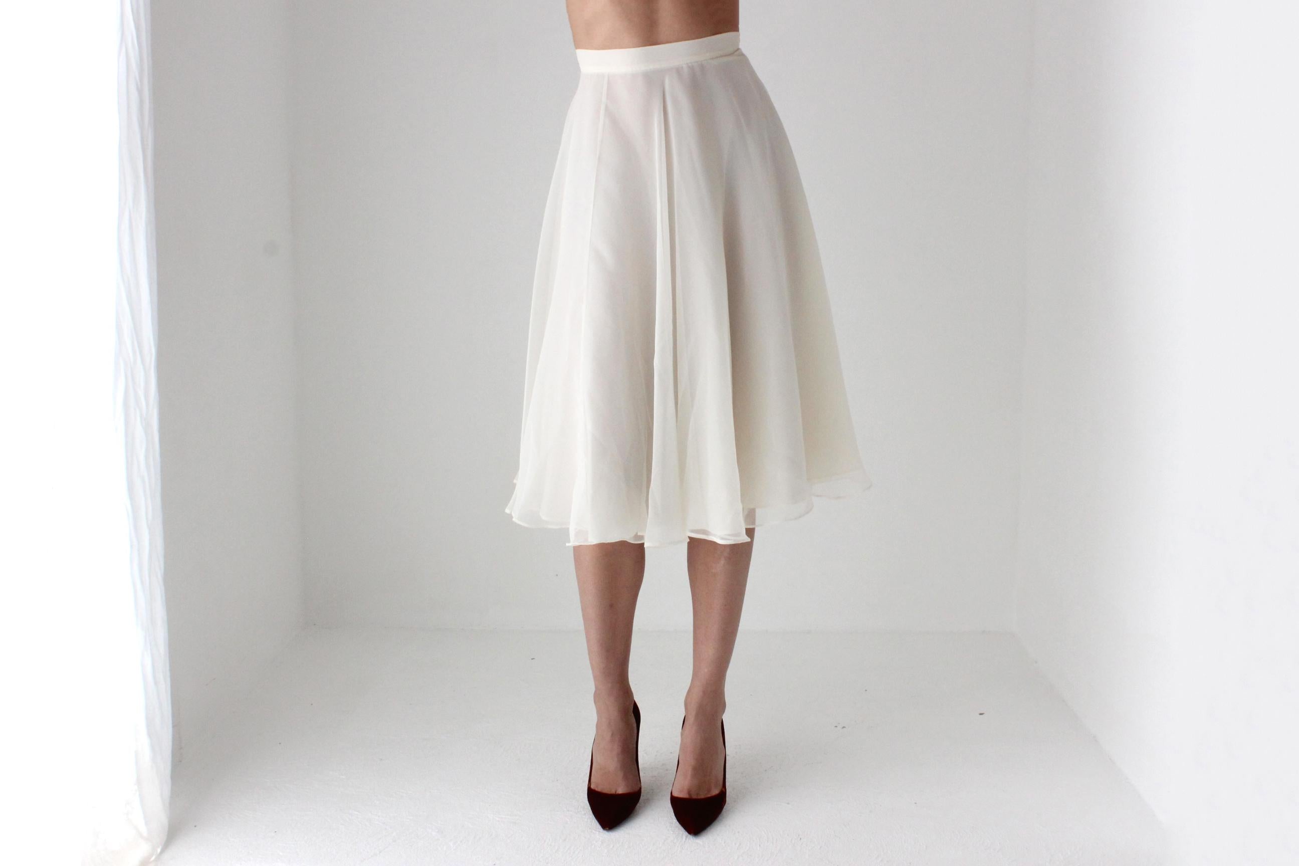 80s Merivale Hemmes Ivory Chiffon High Waist Circle Skirt