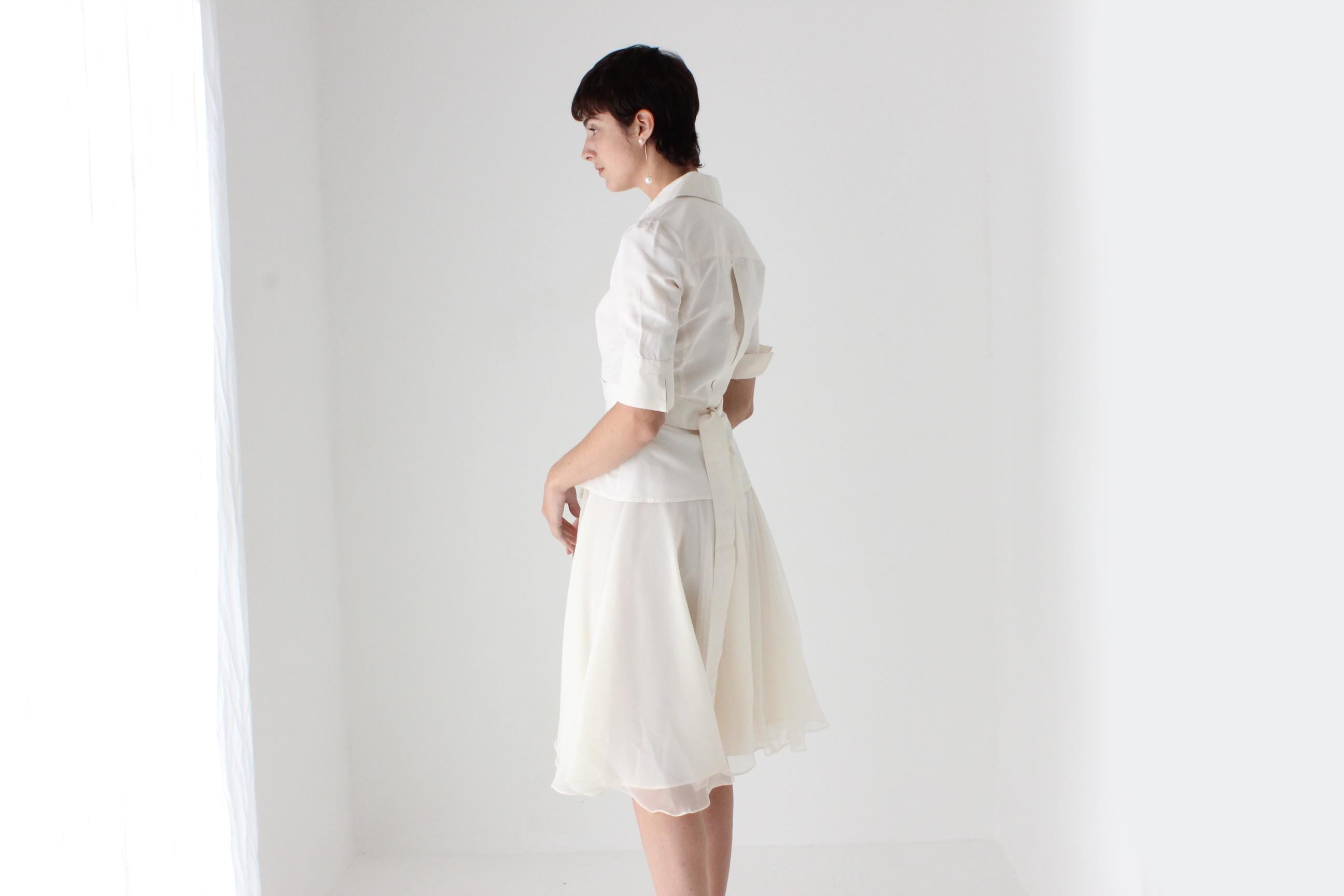 80s Merivale Hemmes Ivory Chiffon High Waist Circle Skirt