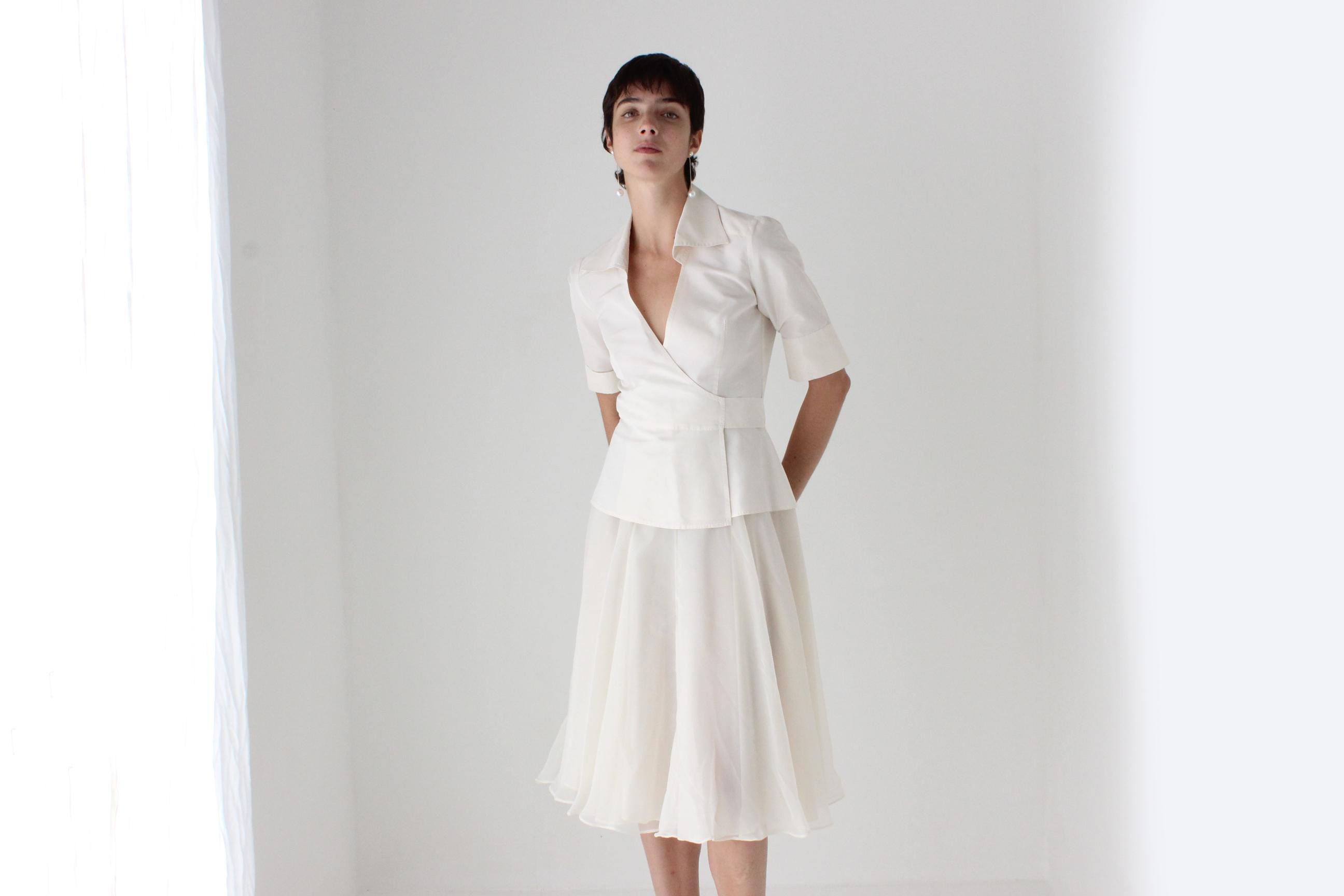 80s Merivale Hemmes Ivory Chiffon High Waist Circle Skirt