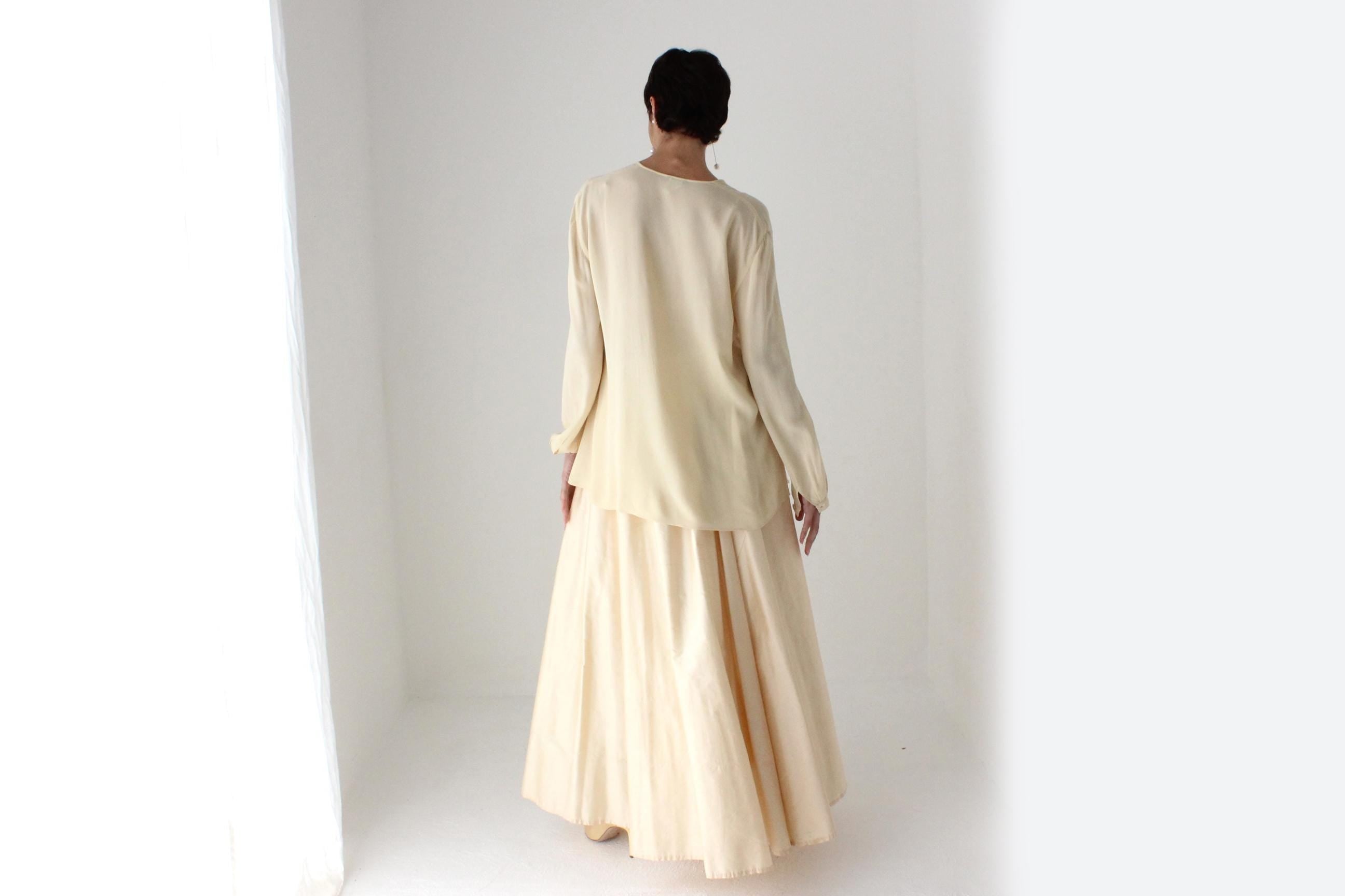 90s Giorgio Armani Silk Crepe Chiffon Relaxed Buttercream Blouse