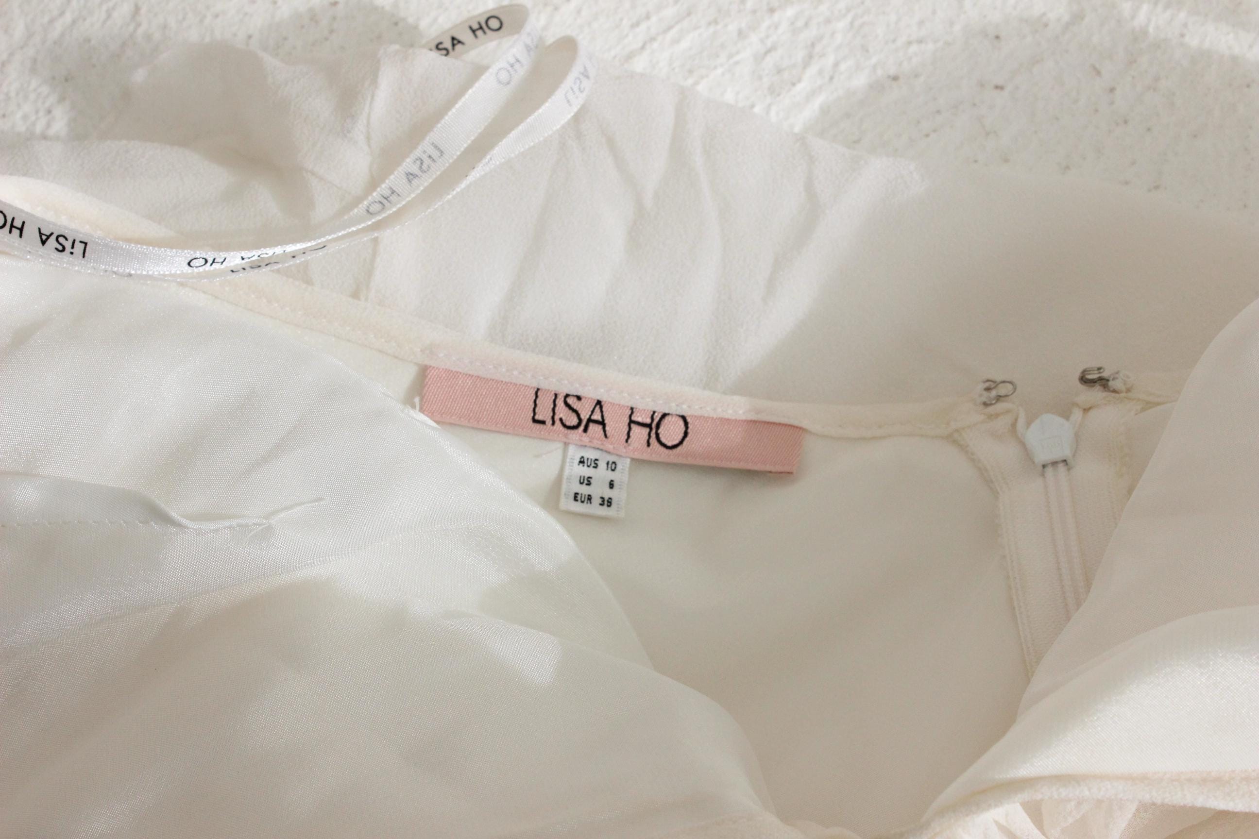 90s Lisa Ho Ivory Silk Georgette Halter Neck Bias Cut Wedding Dress