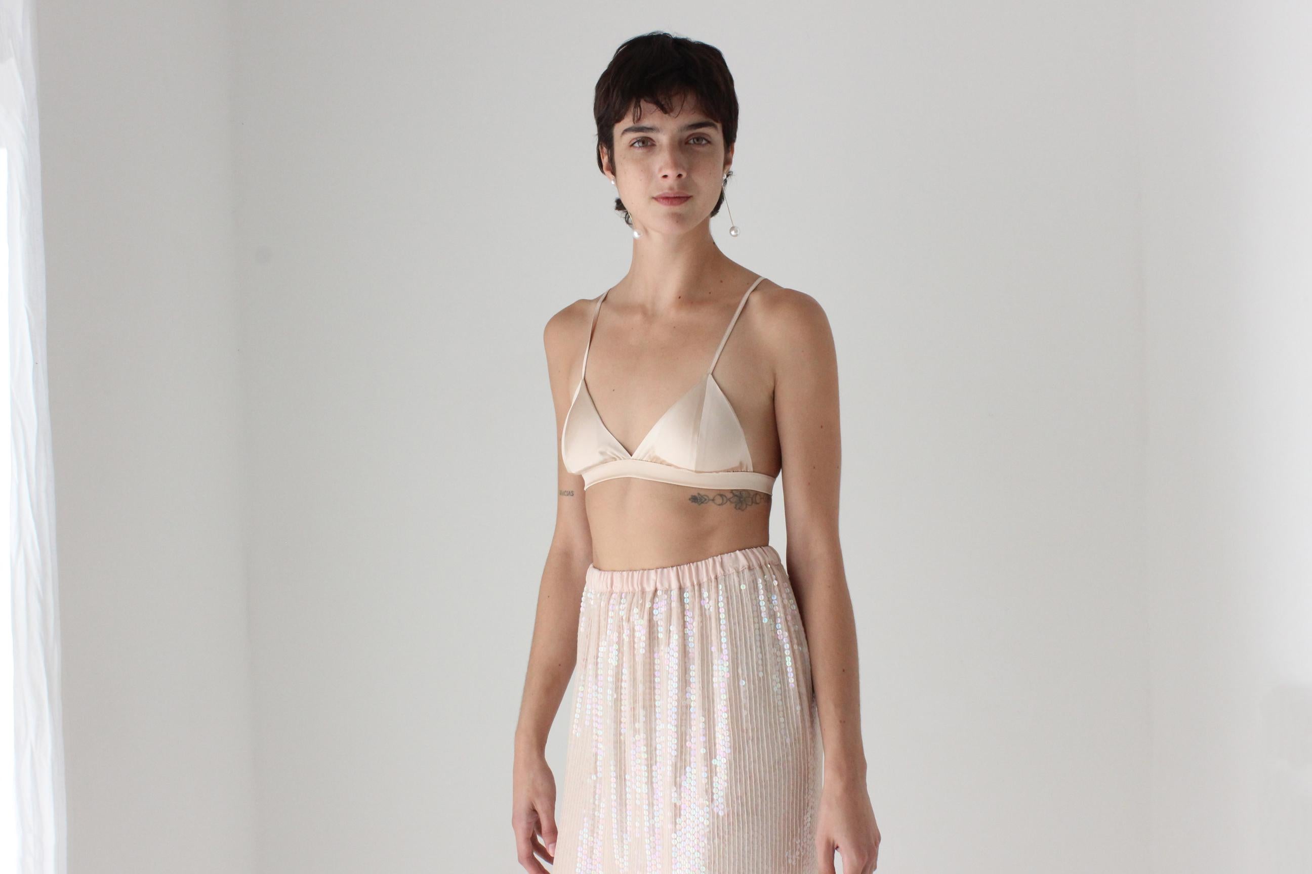 Minimal & Modern Silk Triangle Lingerie Bra in Blush
