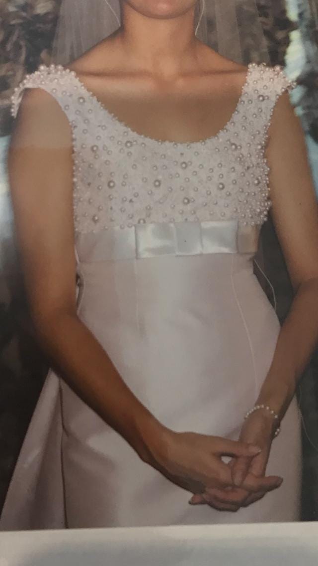Custom 90s Thai Silk, Pearl & Swarovski Pastel Pink Wedding Gown w/ 10m Veil + Train