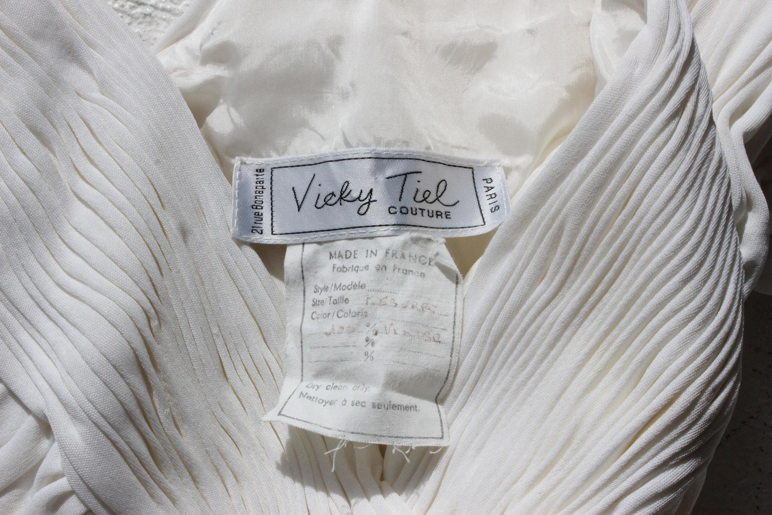 80s Vicky Tiel Couture (Paris) Textured / Gathered White Bridal Mini Dress