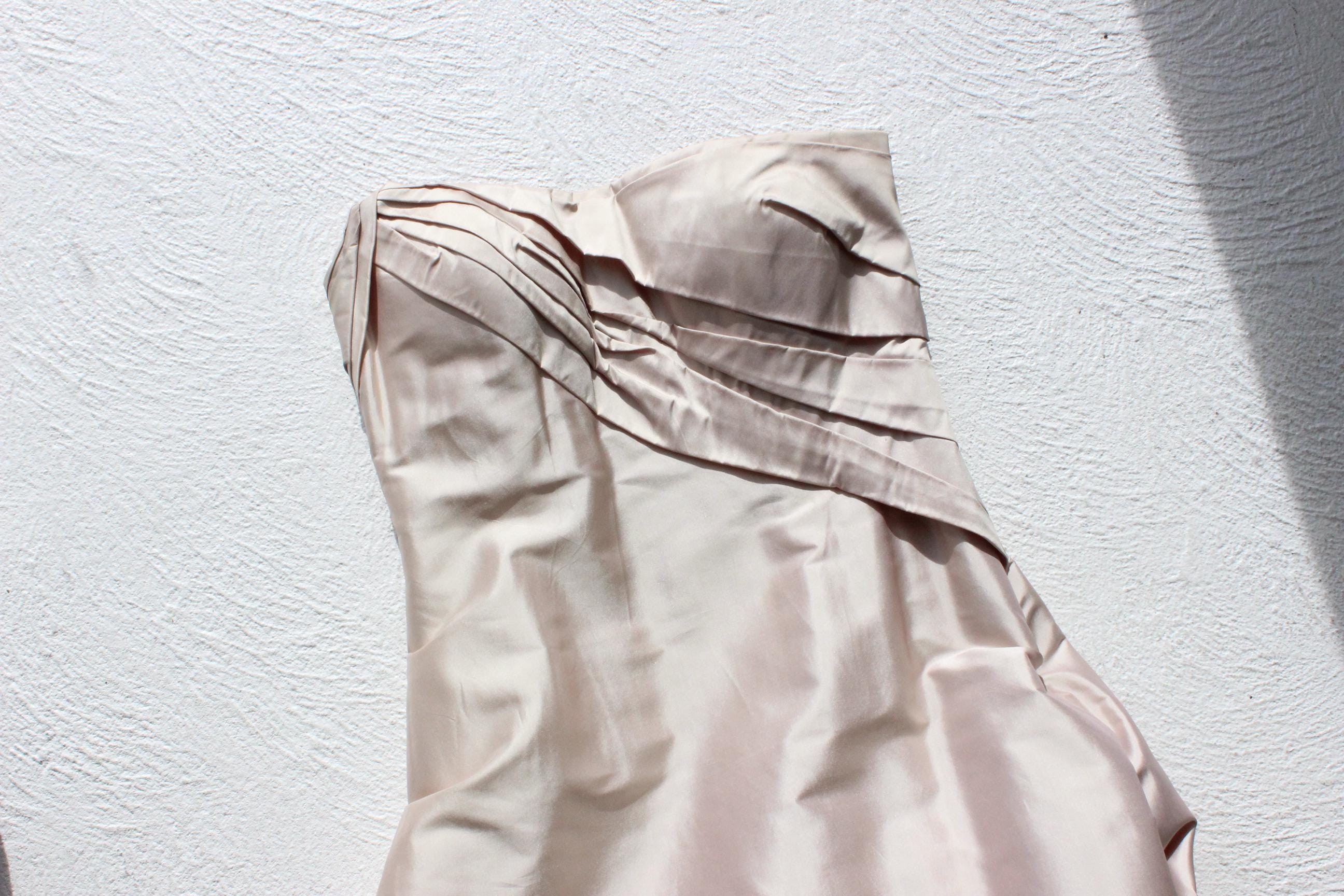 90s Mauve Silk Sculptural Bodice Strapless Gown