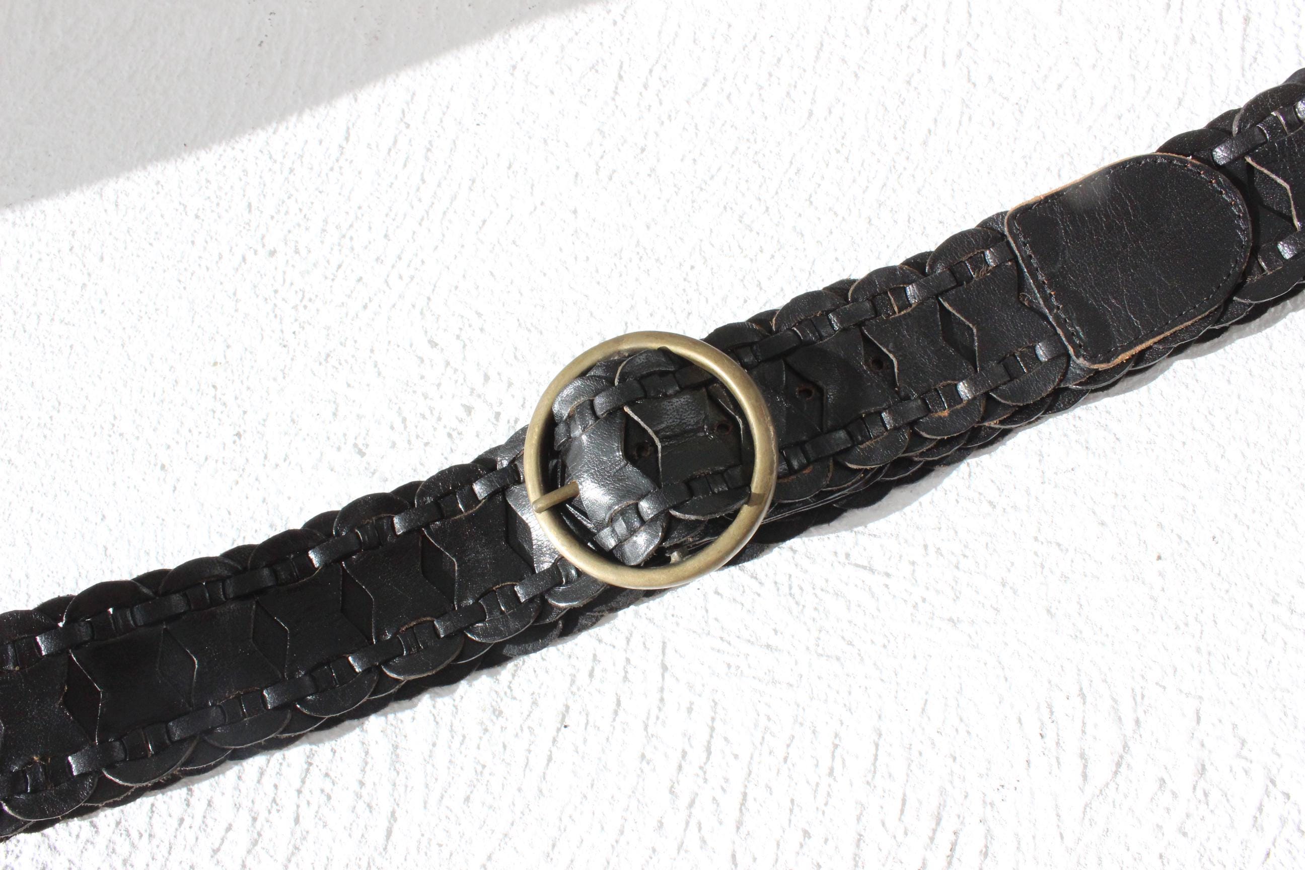 FUTURISM 90s Black Leather & Solid Brass Buckle Belt