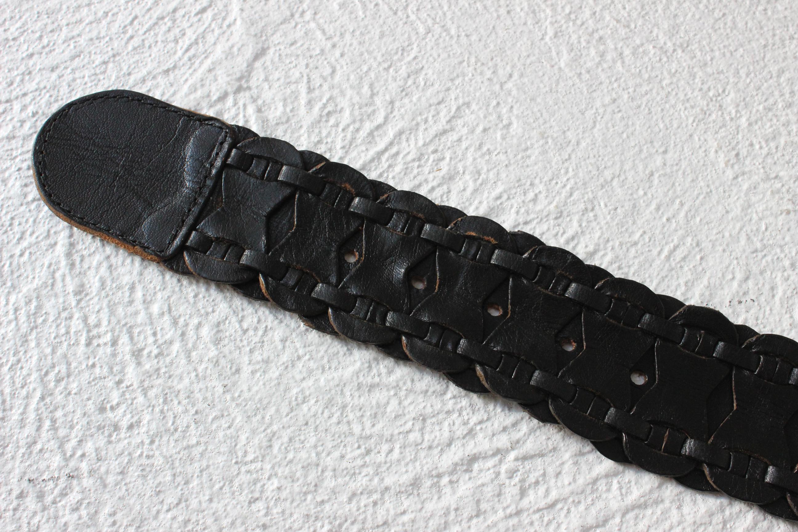 FUTURISM 90s Black Leather & Solid Brass Buckle Belt