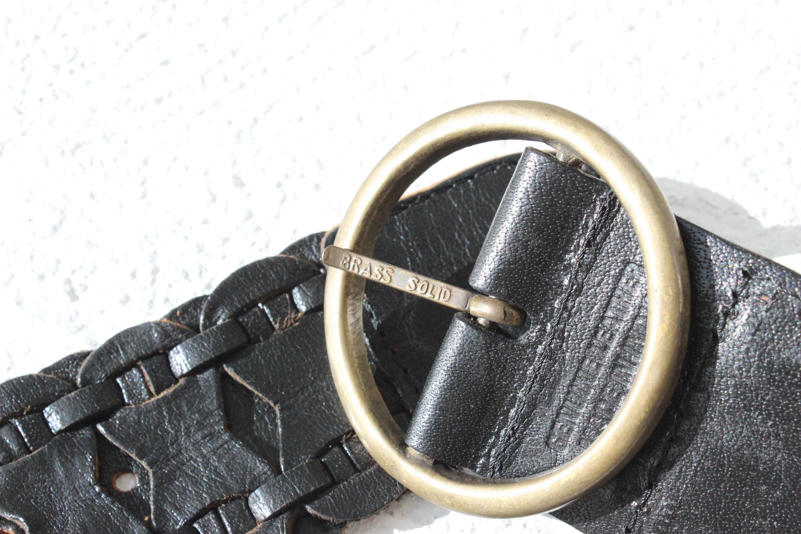 FUTURISM 90s Black Leather & Solid Brass Buckle Belt