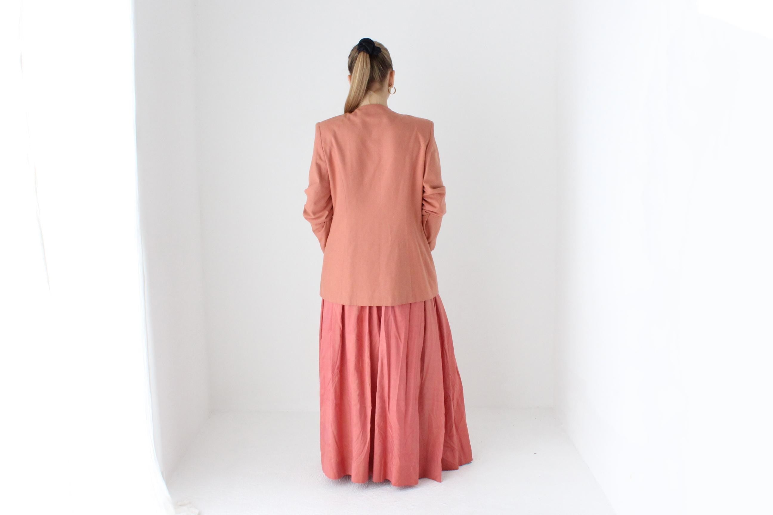80s Woven Raw Silk Plunge Neck Blazer