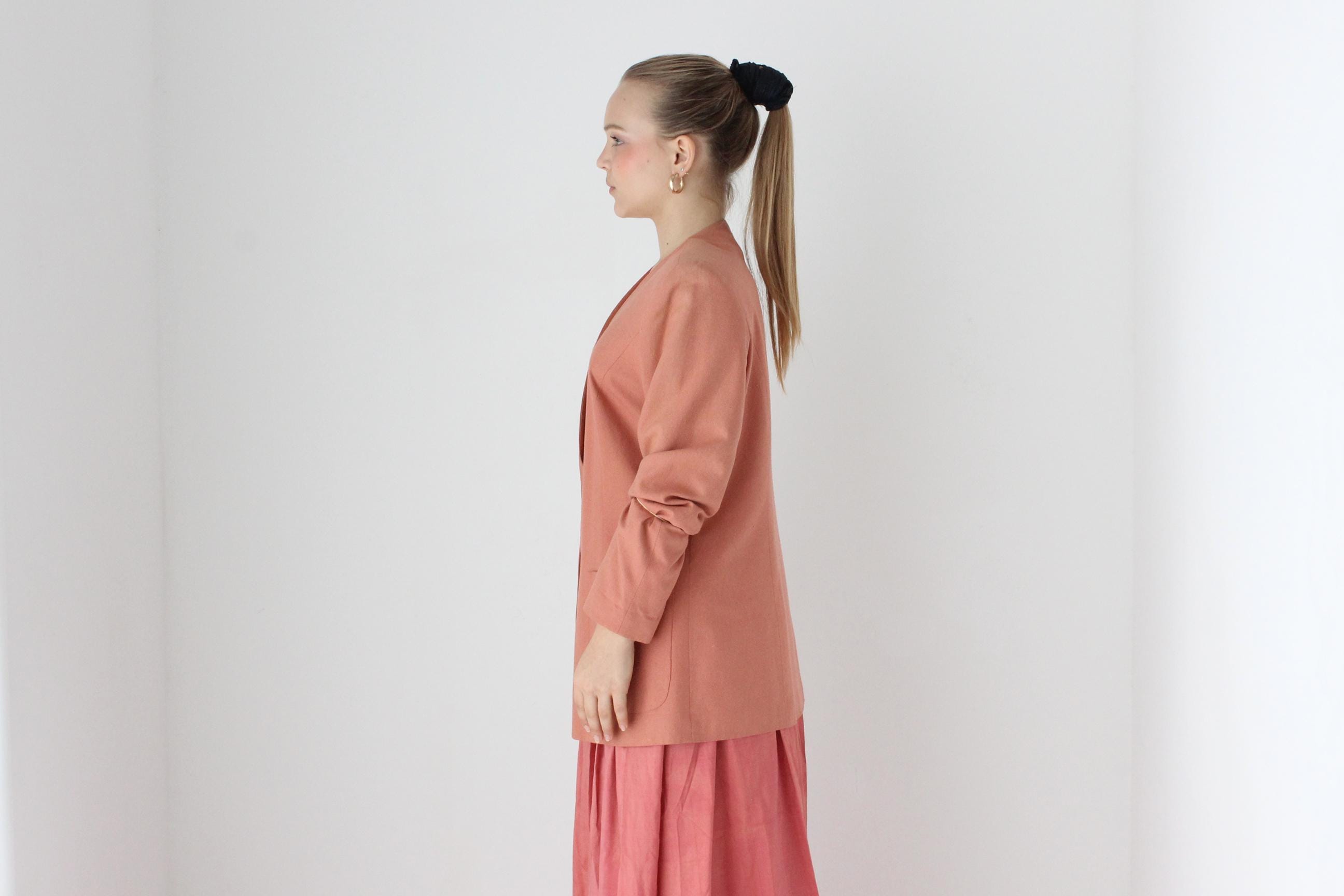 80s Woven Raw Silk Plunge Neck Blazer