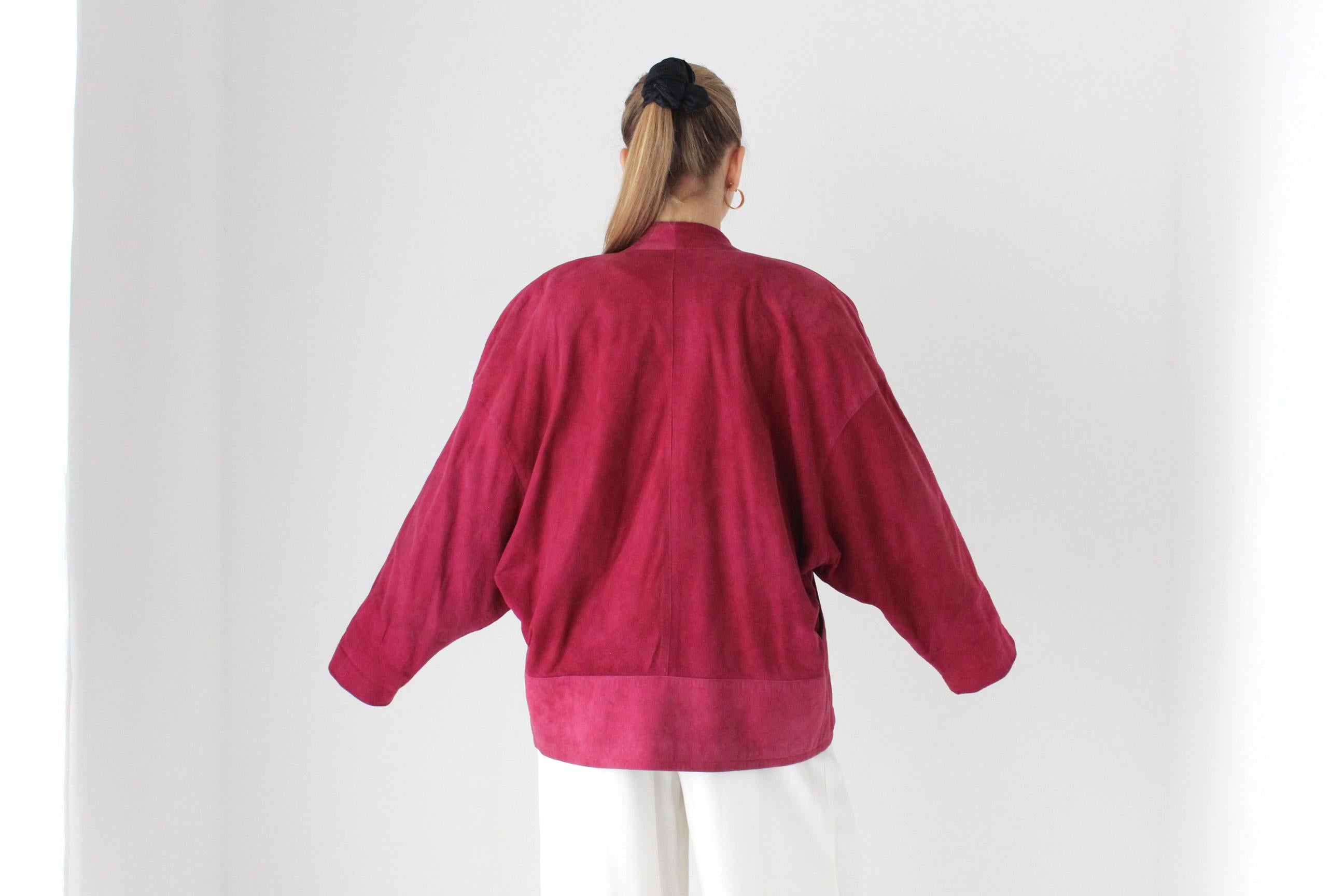 80s Raspberry Suede Batwing Bomber