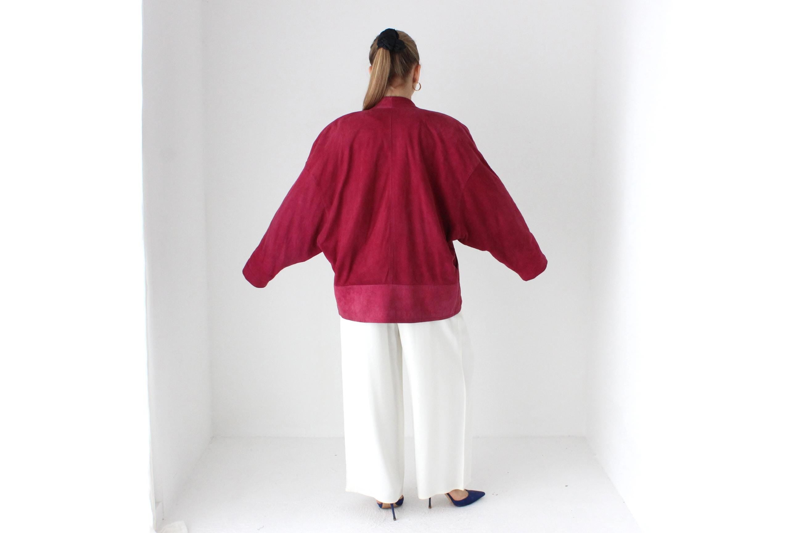 80s Raspberry Suede Batwing Bomber