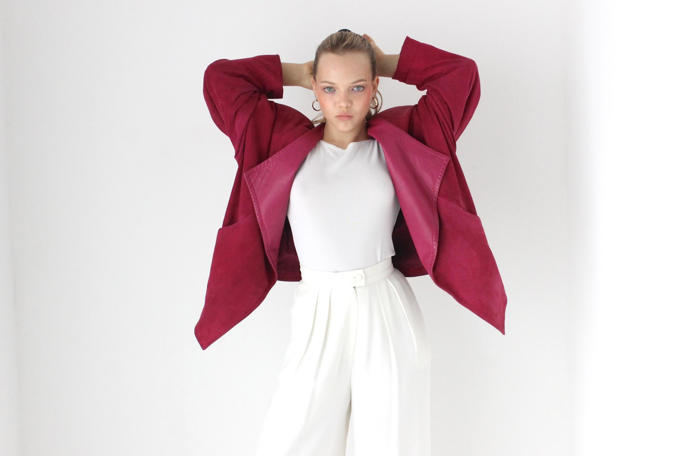 80s Raspberry Suede Batwing Bomber