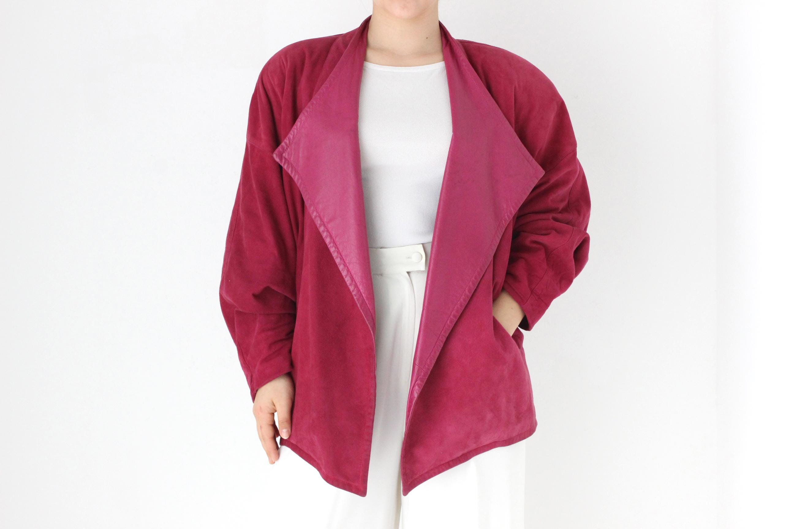 80s Raspberry Suede Batwing Bomber