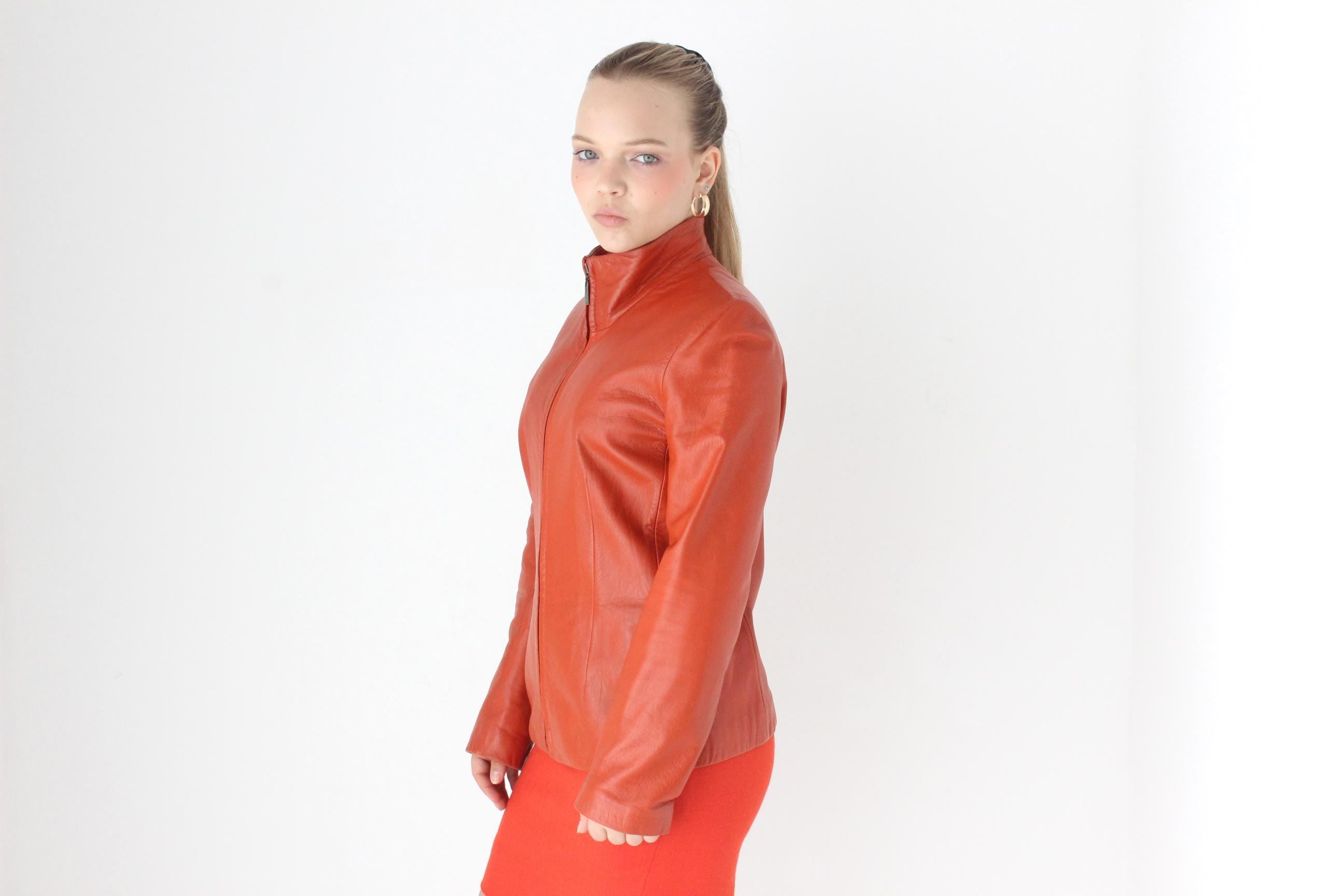 Y2K Coral Zip Up High Collar Leather Jacket by Siena Studio