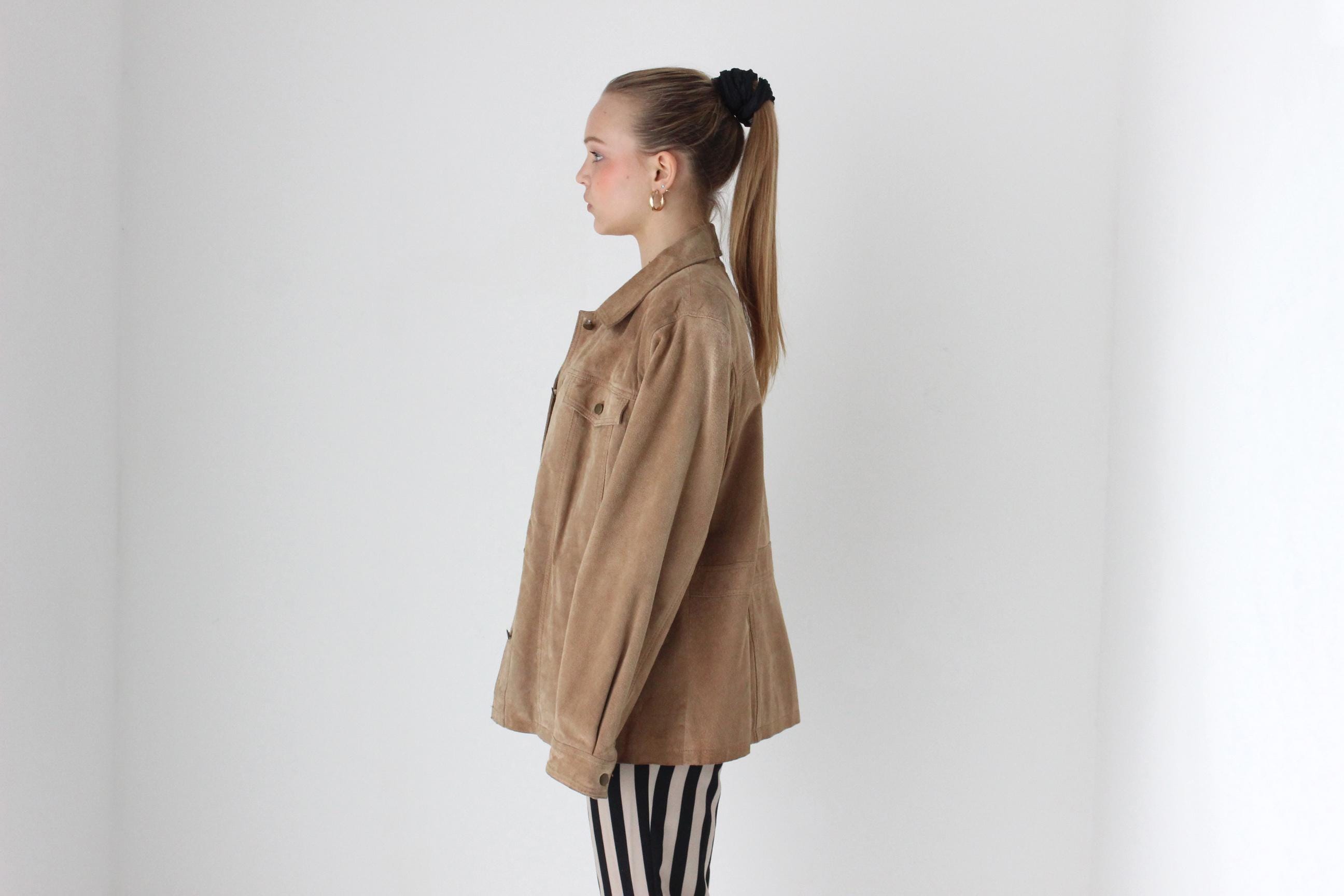 90s Boxy Camel Suede Trucker Jacket - Unisex