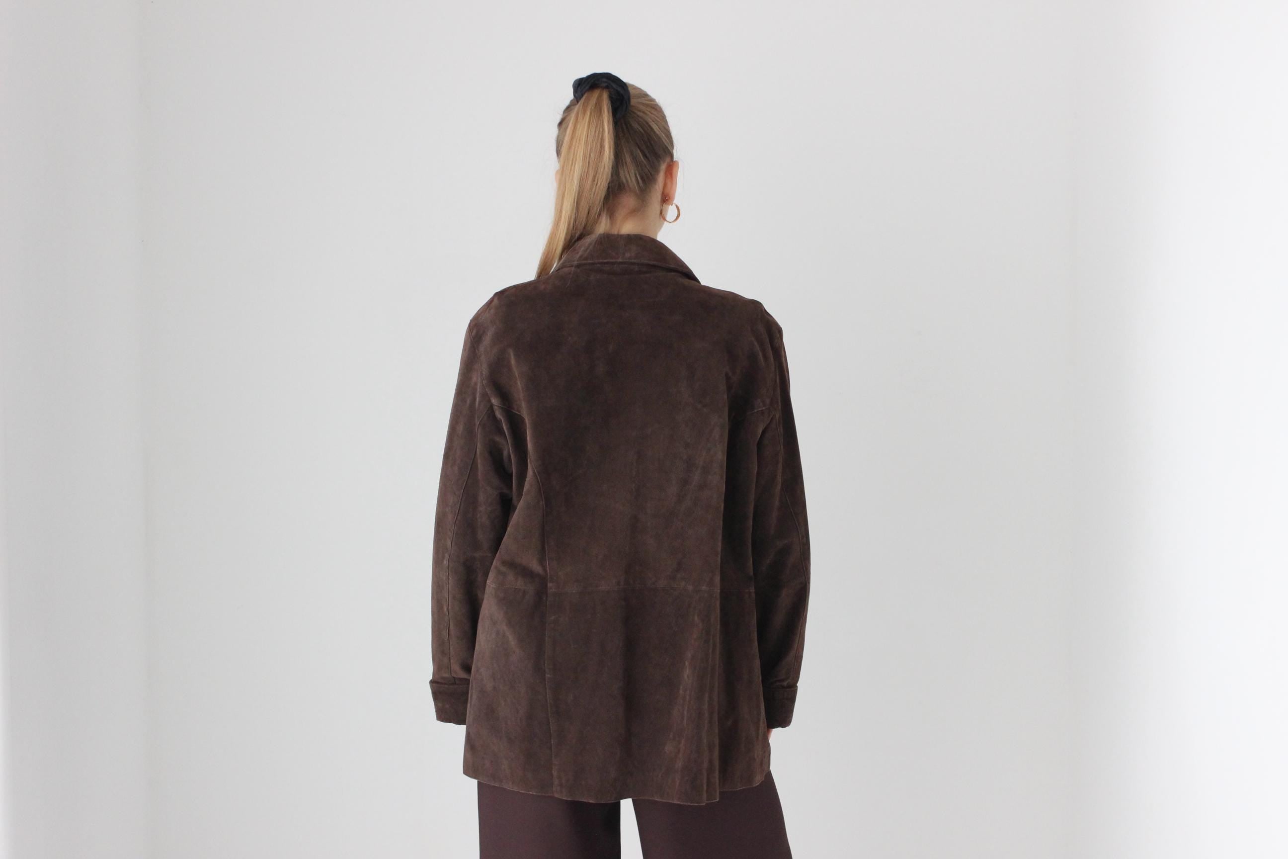 90s Does 70s Chocolate Suede Button Up Jacket