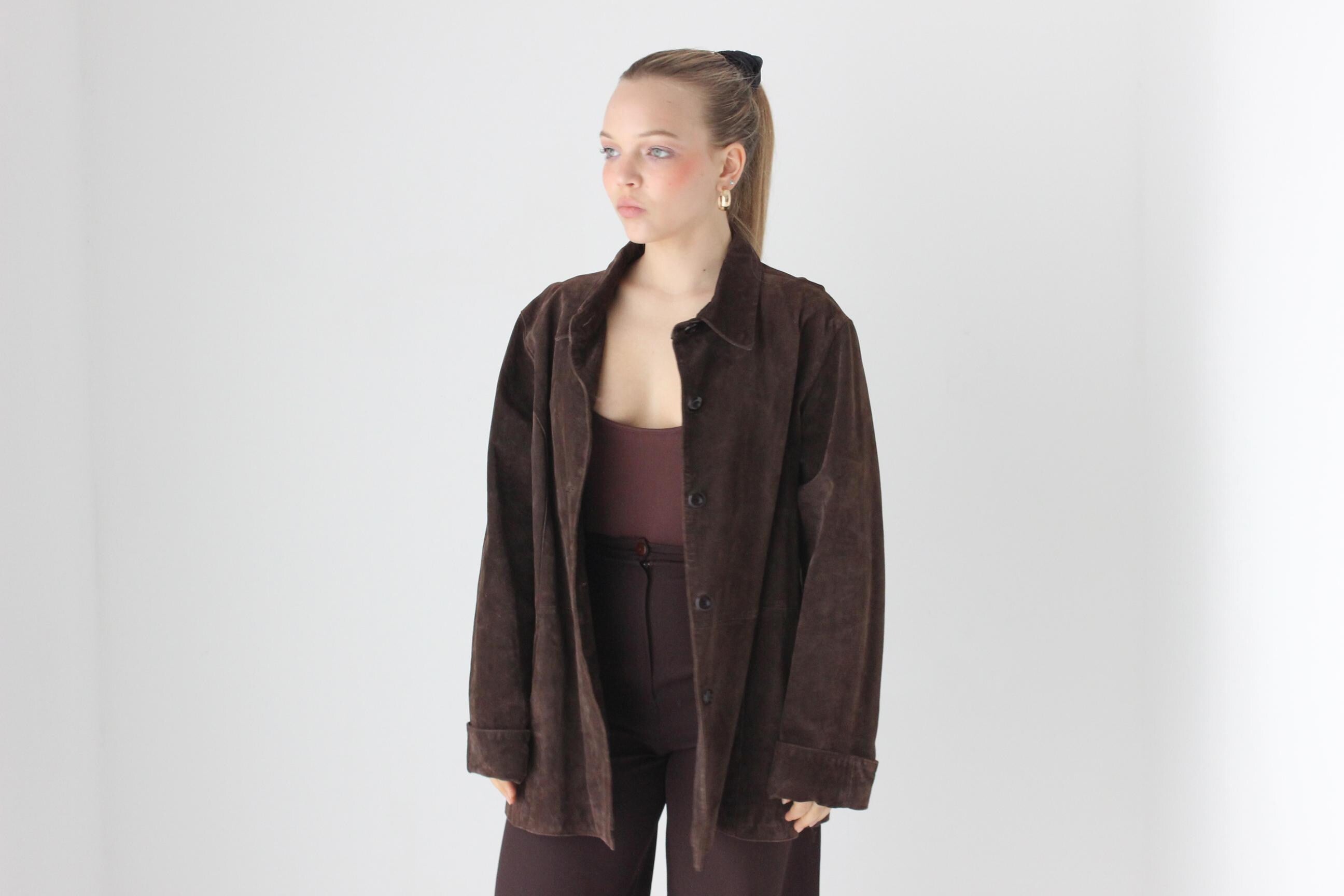 90s Does 70s Chocolate Suede Button Up Jacket