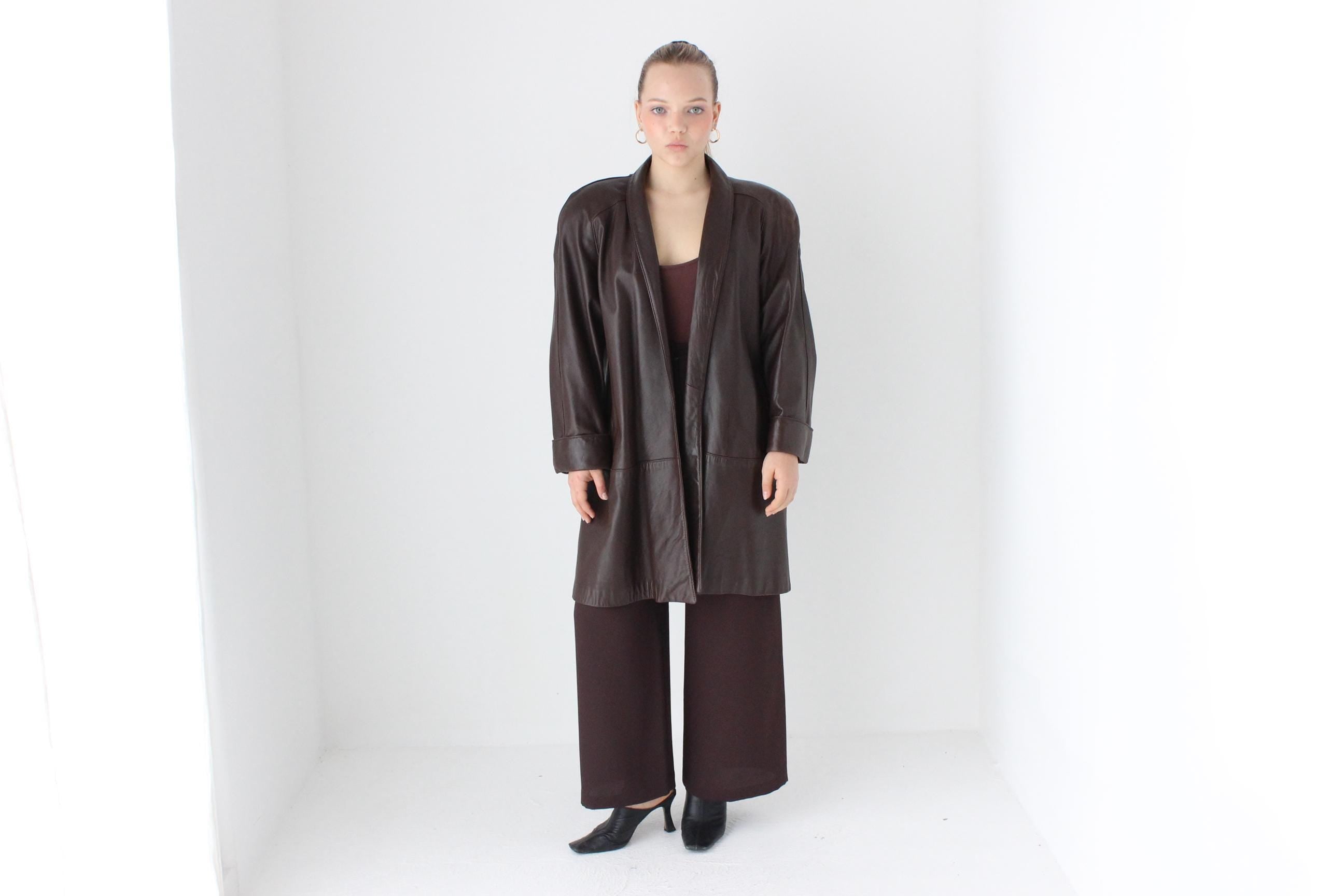 Buttery 80s Chocolate Leather Swing Coat by Maxima