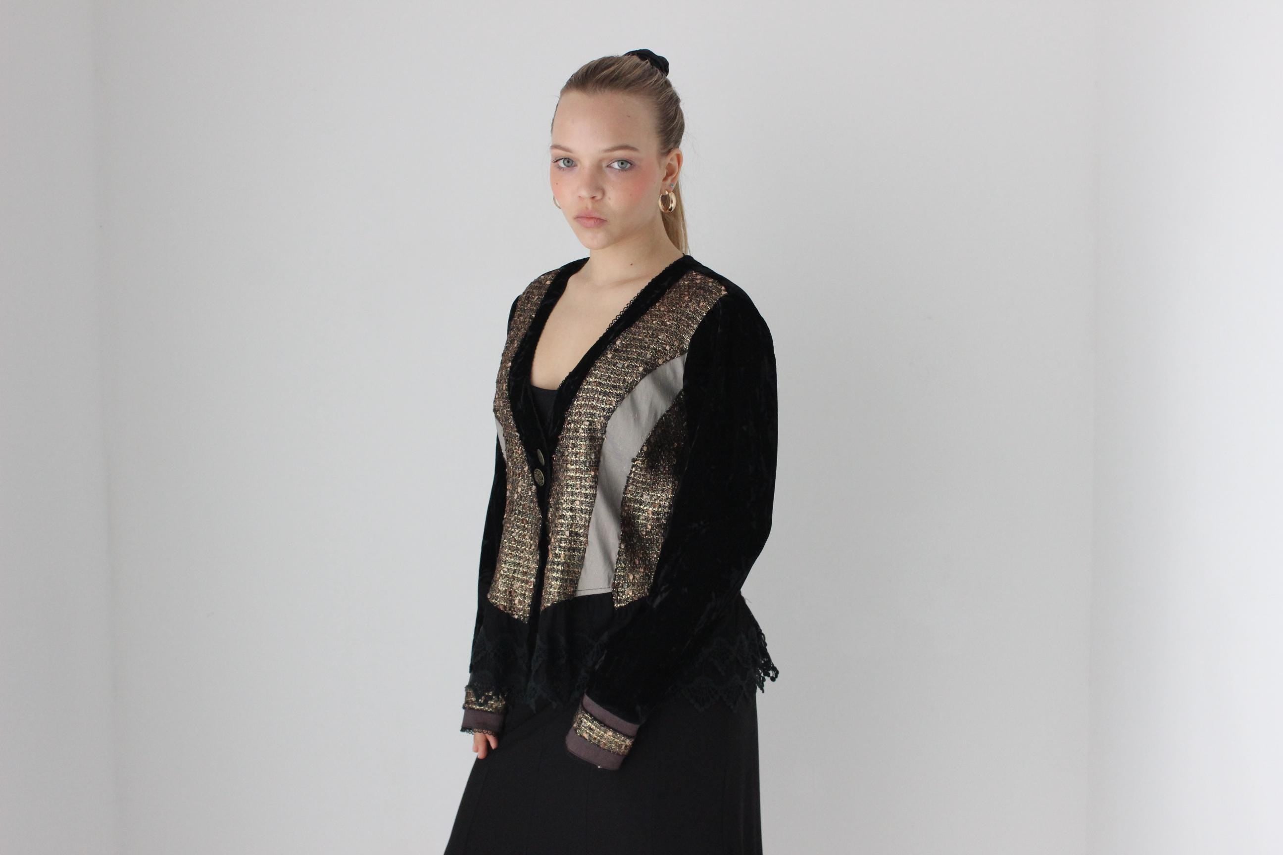 Y2K Textural Metallics, Velvet & Lace Patchwork Jacket