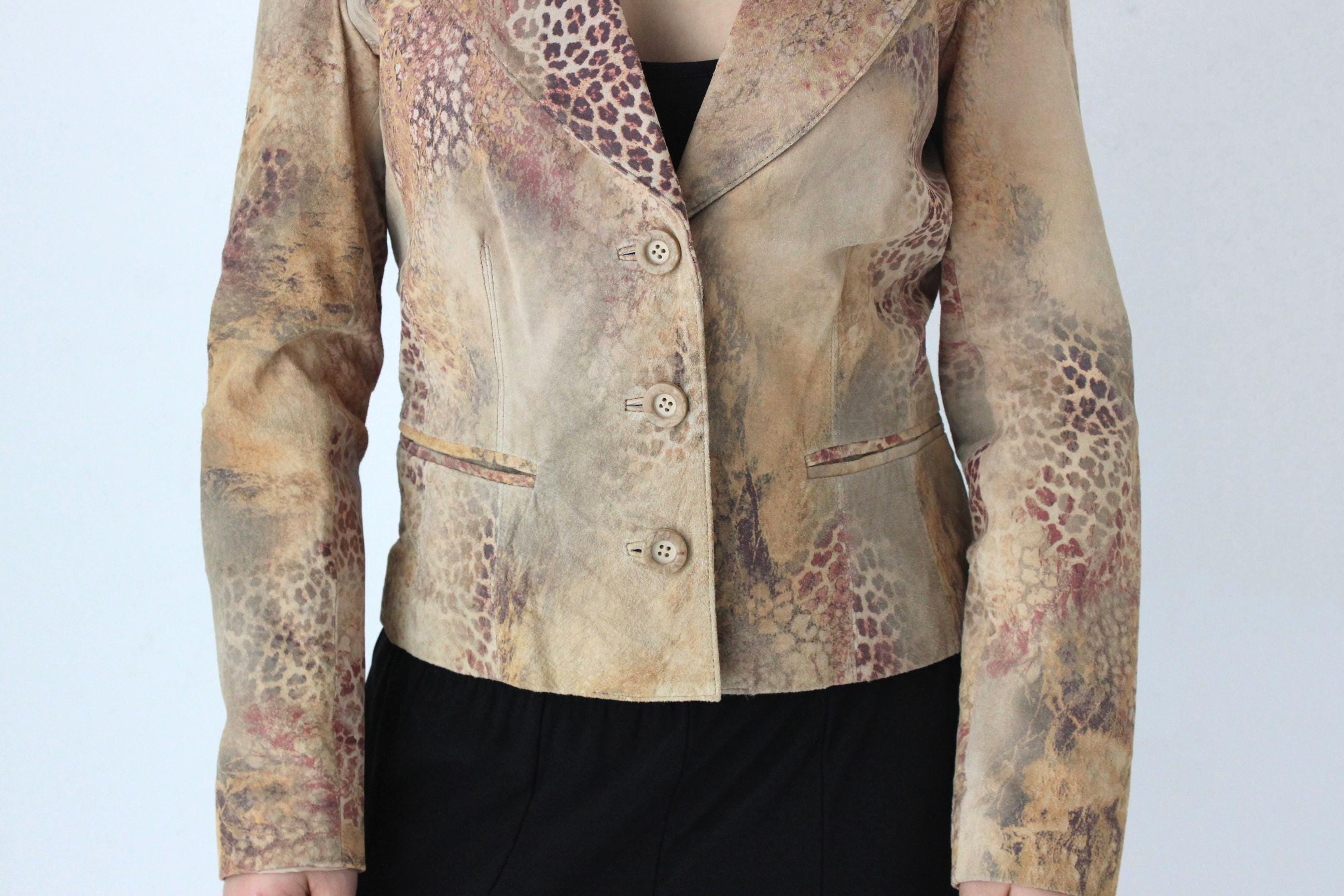 Y2K Printed Leather Abstract Animal Blazer by Vakko