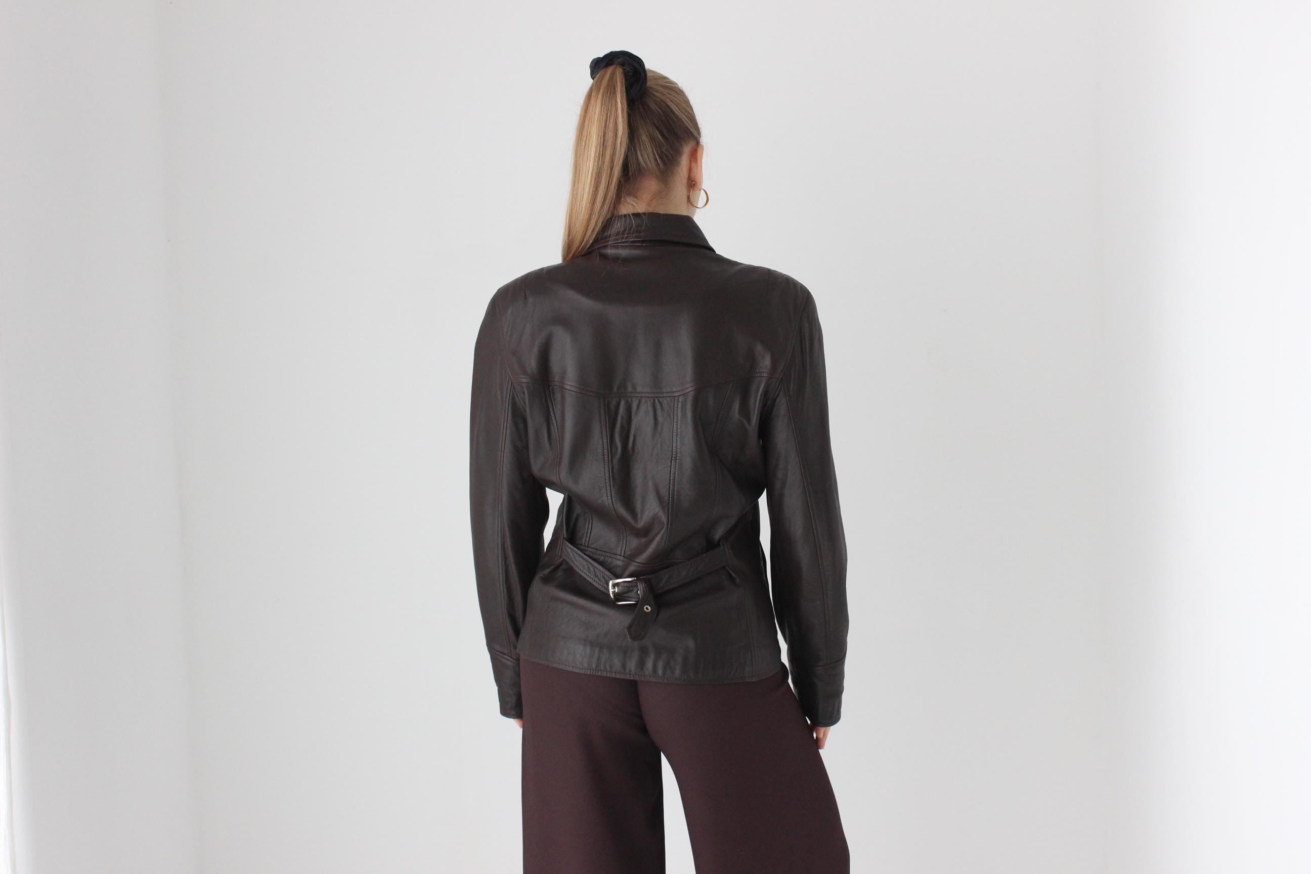 90s LISA HO Softest Lambskin Leather Chocolate Zip Front Jacket
