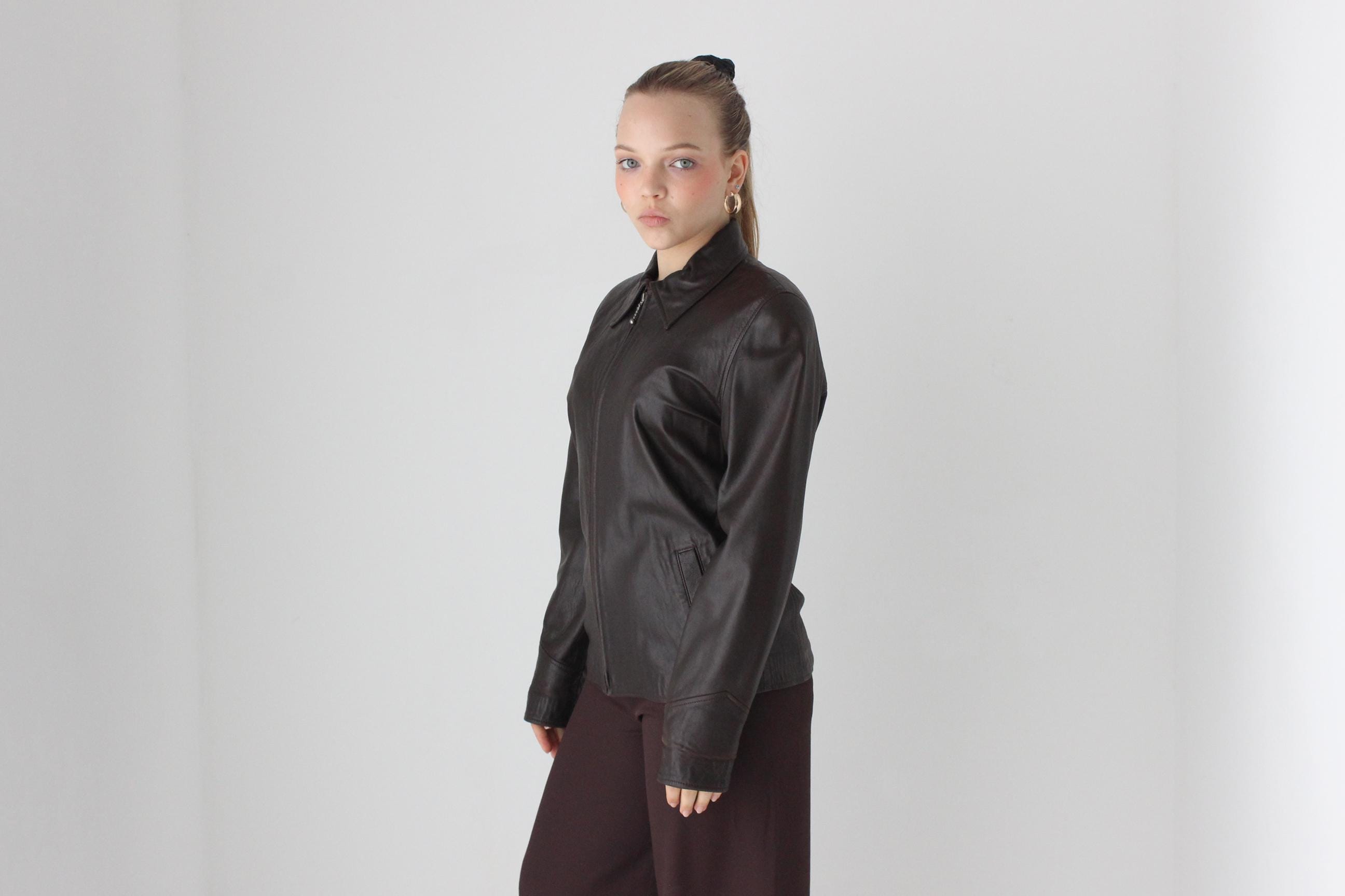90s LISA HO Softest Lambskin Leather Chocolate Zip Front Jacket