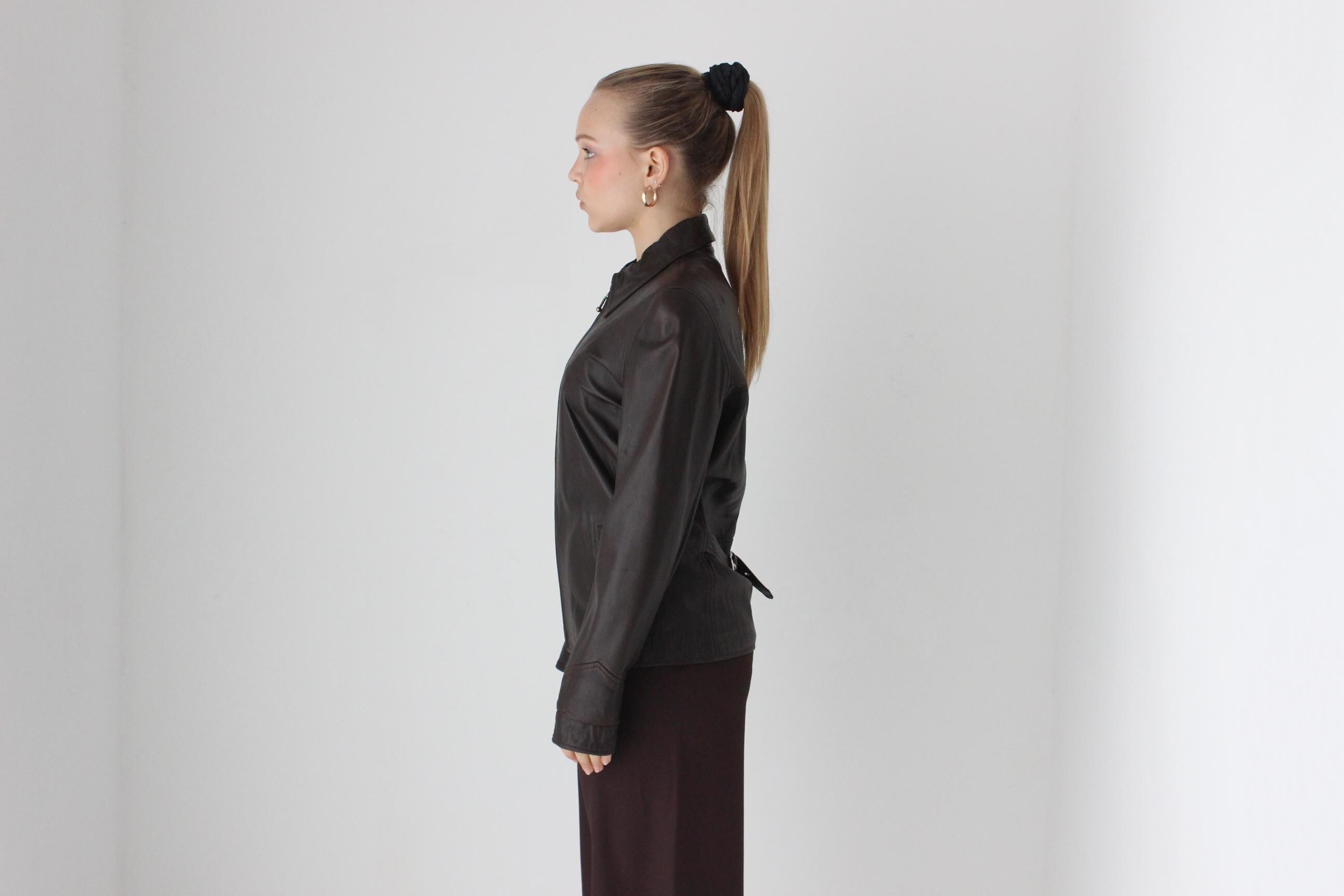 90s LISA HO Softest Lambskin Leather Chocolate Zip Front Jacket